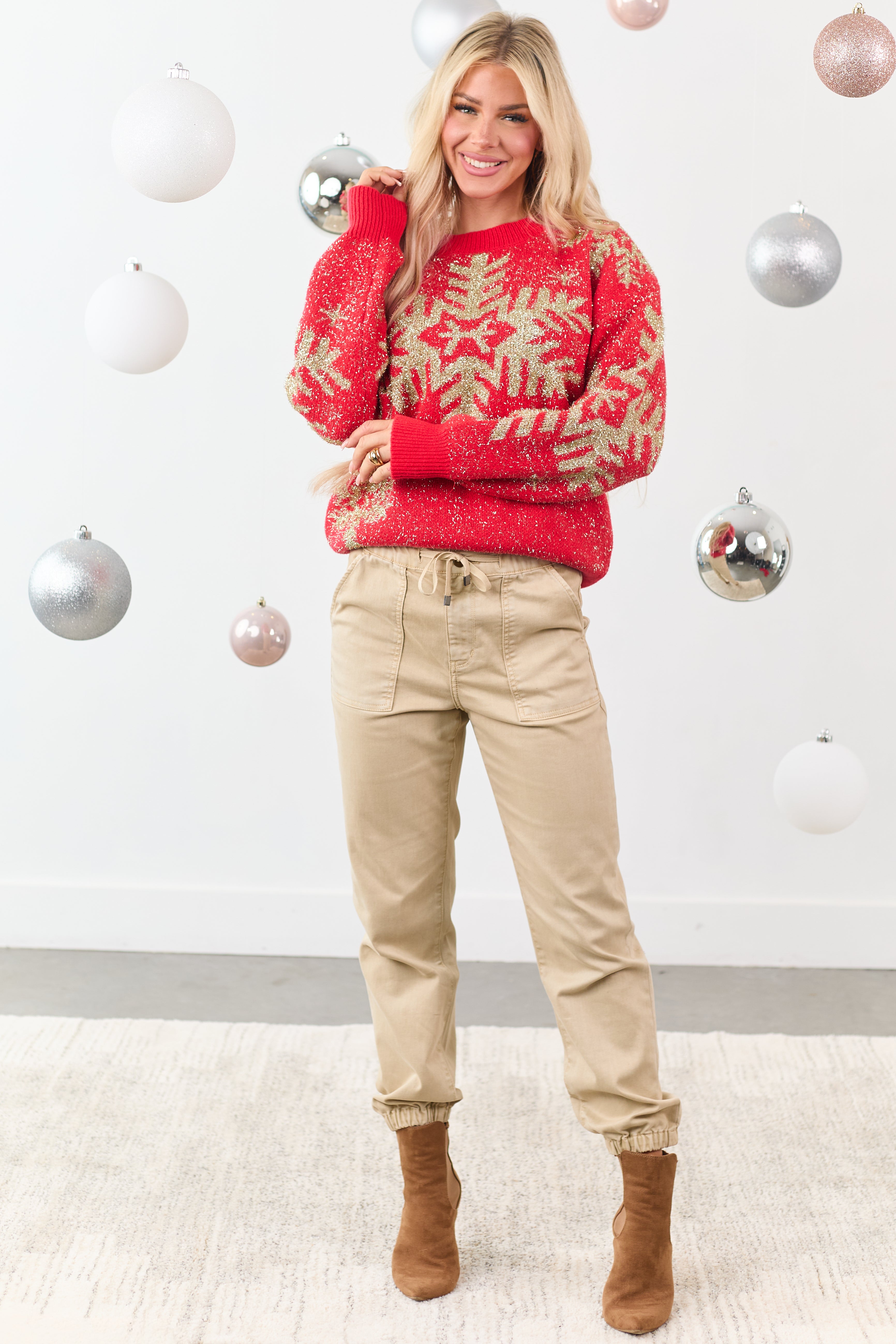 Lovelo Lipstick Metallic Snowflake Relaxed Sweater