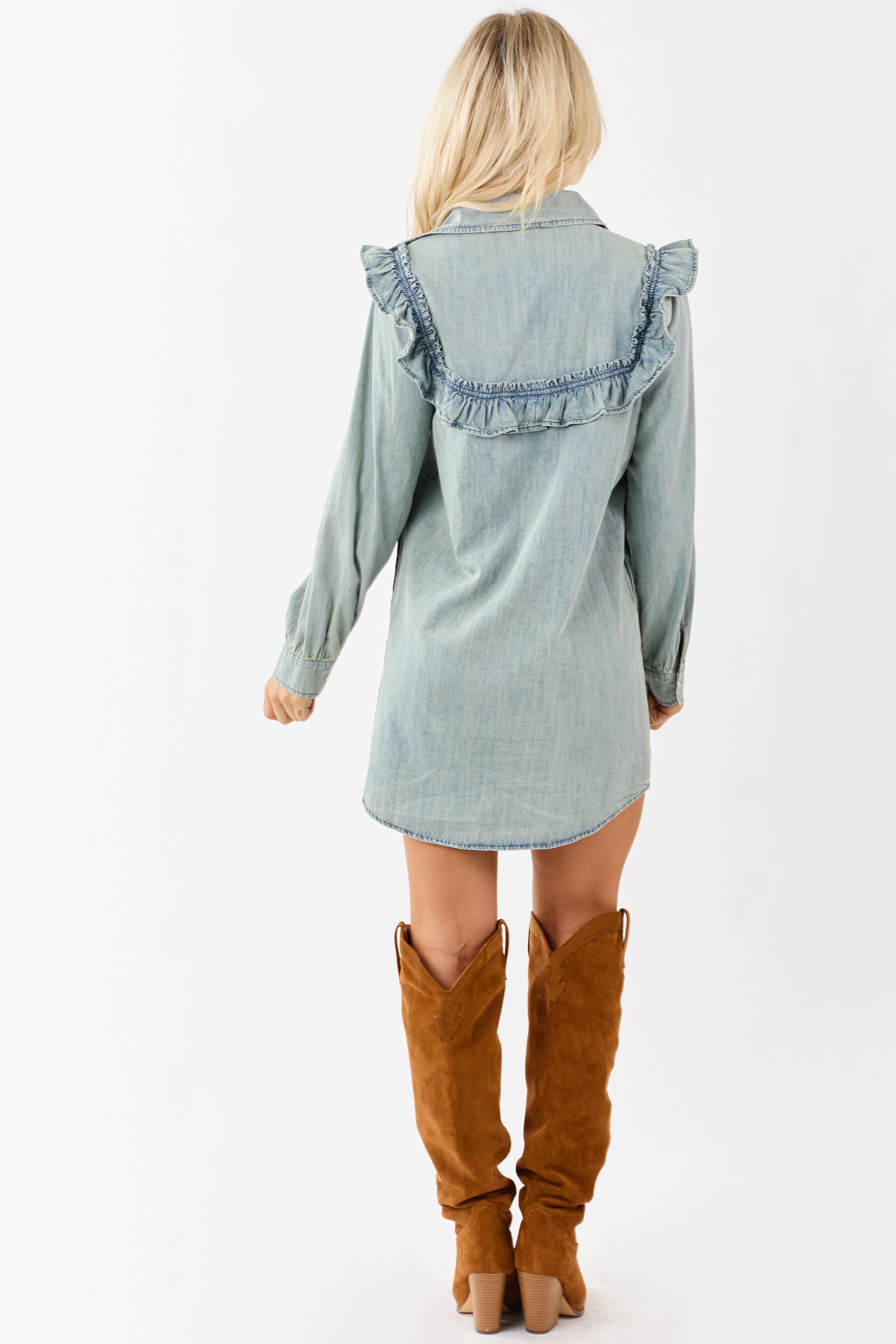 Lovelo Medium Vintage Wash Chambray Mini Dress