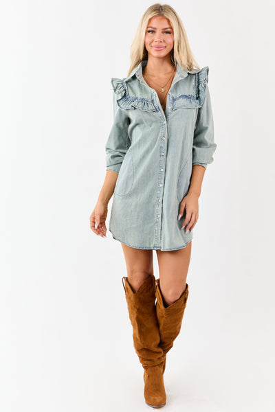 Lovelo Medium Vintage Wash Chambray Mini Dress
