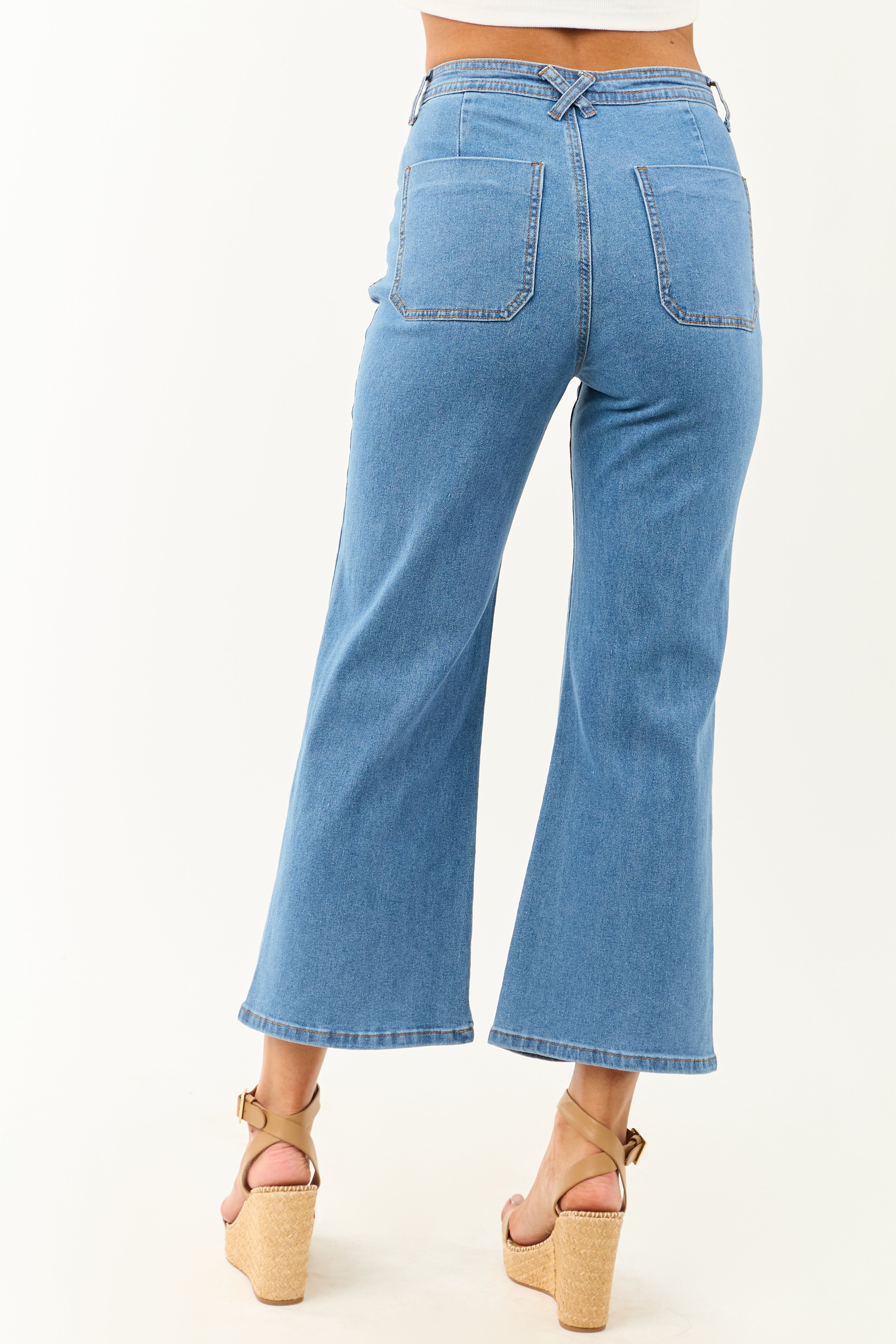 Lovelo Medium Wash Denim Stretchy Crop Straight Pants