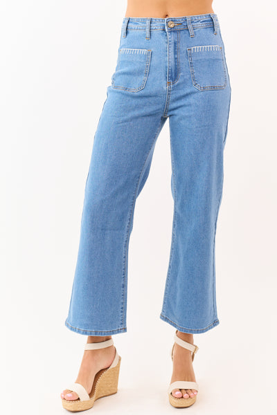 Lovelo Medium Wash Denim Stretchy Crop Straight Pants