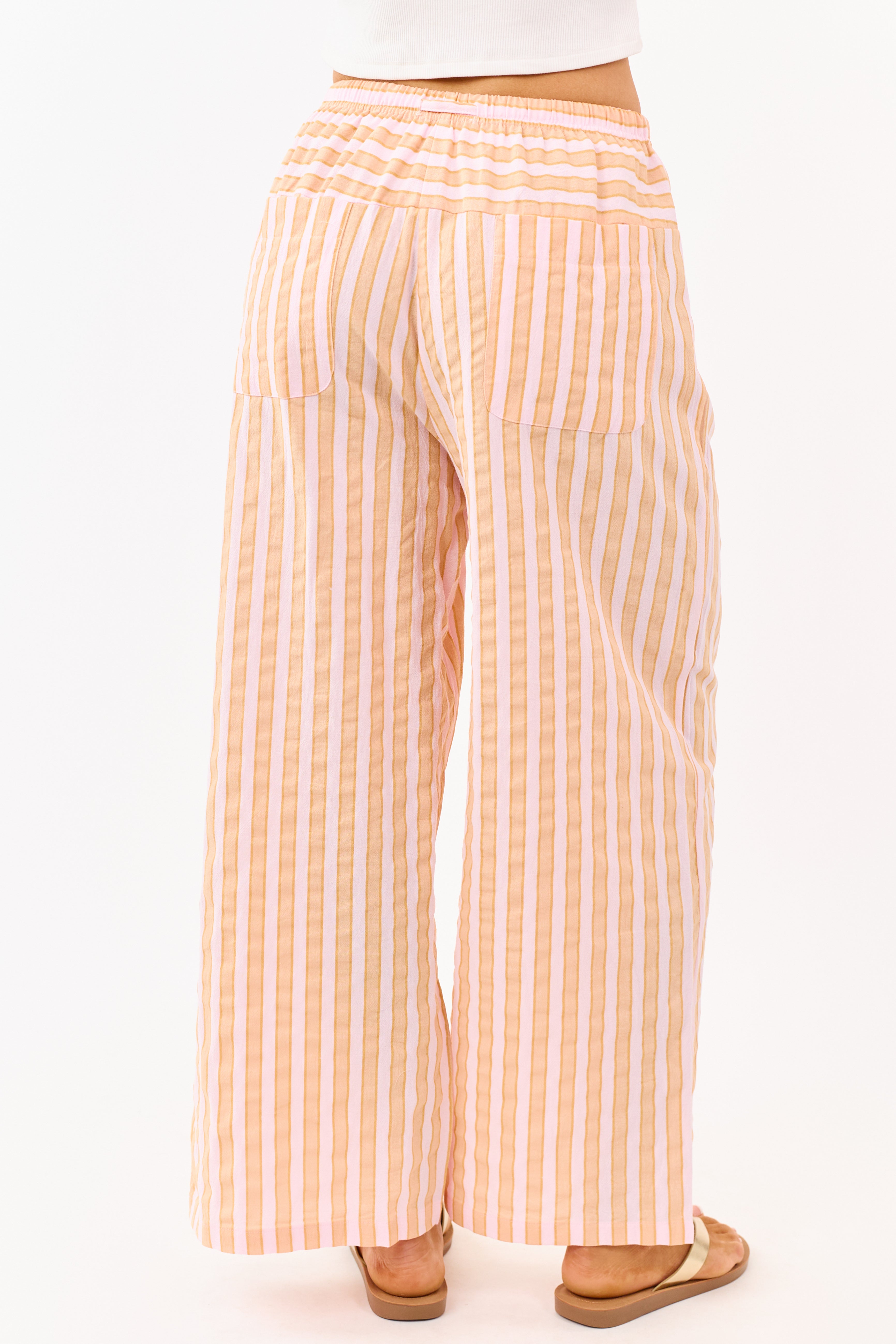 Lovelo Melon Cotton Striped Wide Leg Pants