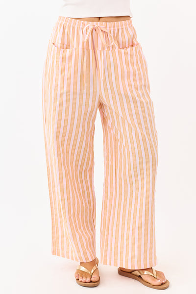 Lovelo Melon Cotton Striped Wide Leg Pants