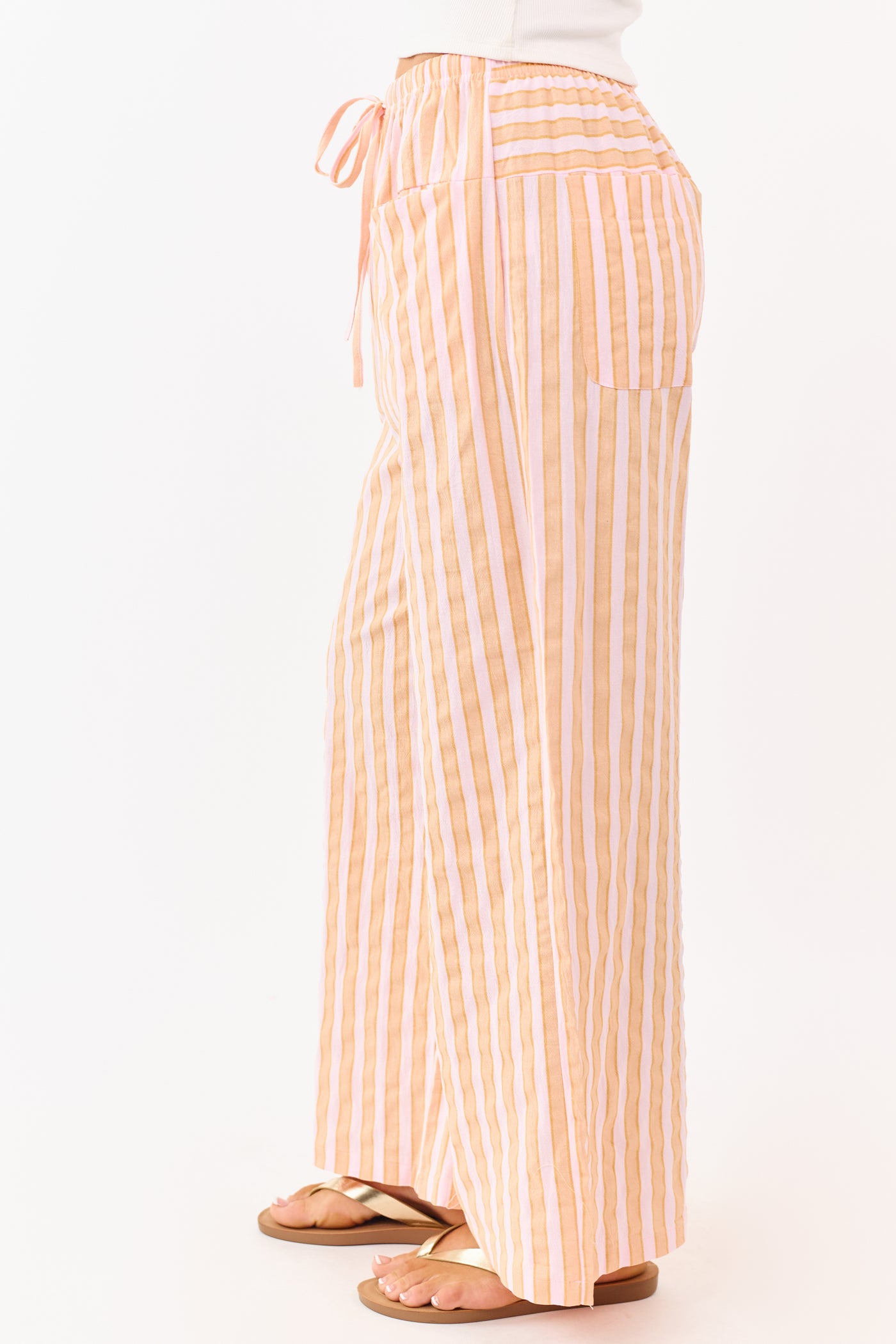 Lovelo Melon Cotton Striped Wide Leg Pants