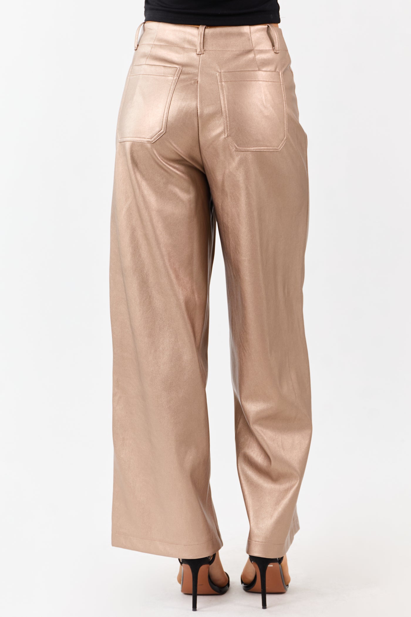 Lovelo Metallic Bronze Wide Leg Faux Leather Pants