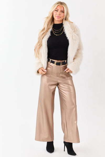 Lovelo Metallic Bronze Wide Leg Faux Leather Pants