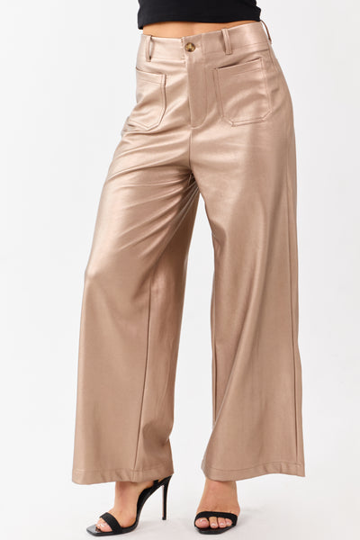 Lovelo Metallic Bronze Wide Leg Faux Leather Pants