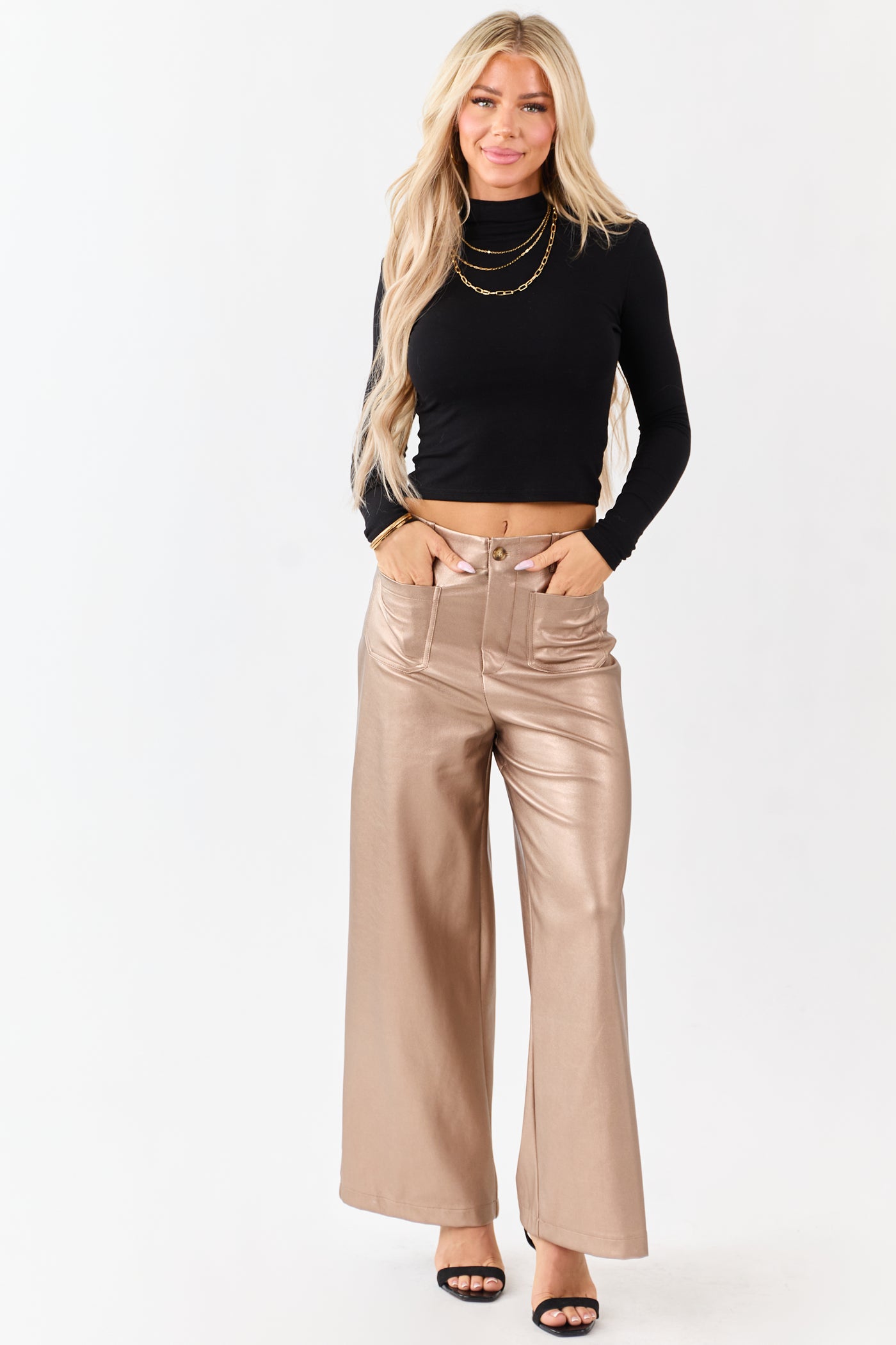 Lovelo Metallic Bronze Wide Leg Faux Leather Pants