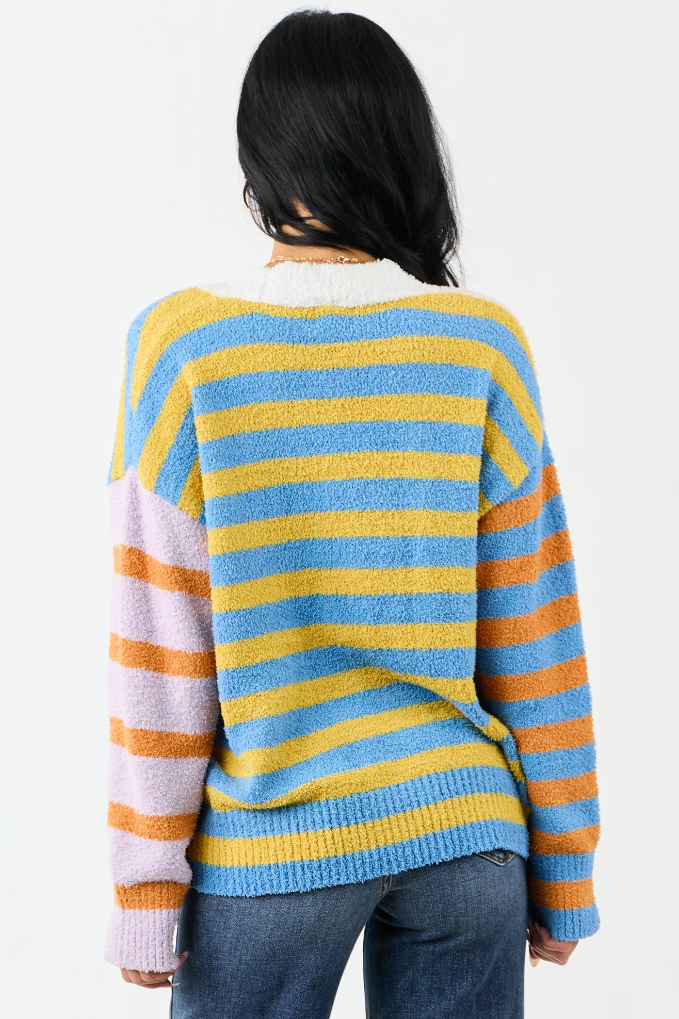 Lovelo Multicolor Striped Button Up Fuzzy Cardigan