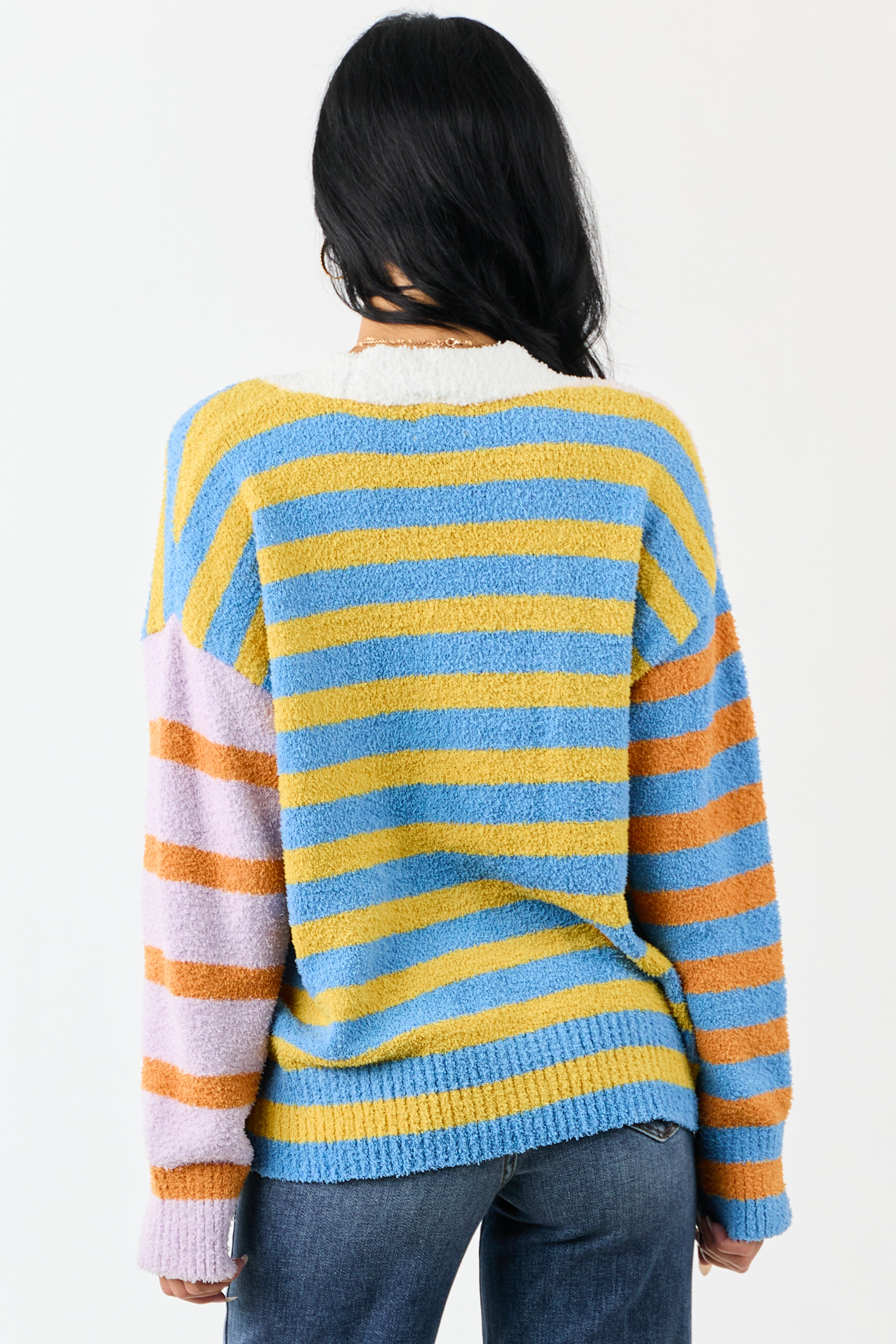 Lovelo Multicolor Striped Button Up Fuzzy Cardigan