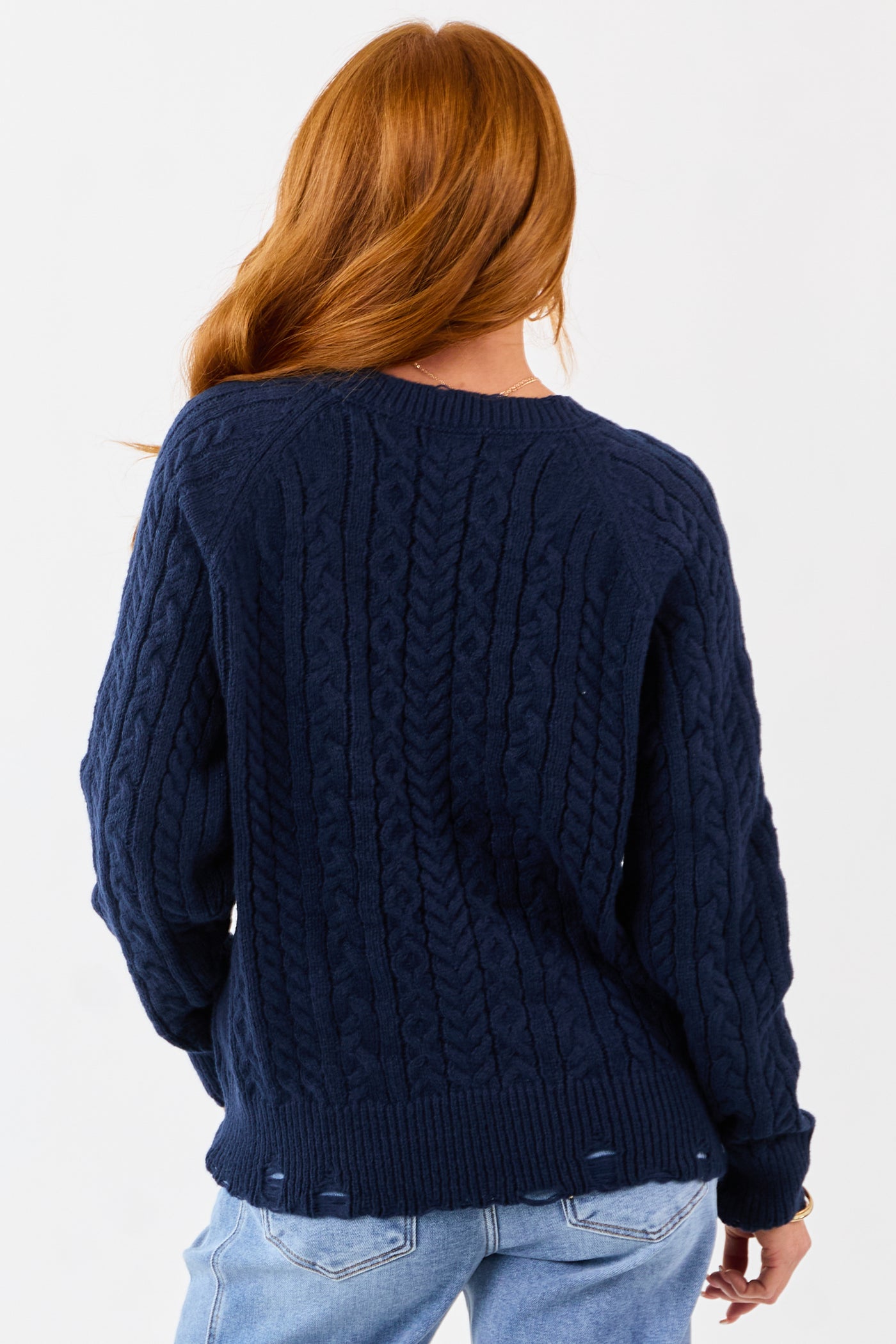 Lovelo Navy Cable Knit American Flag Detail Sweater