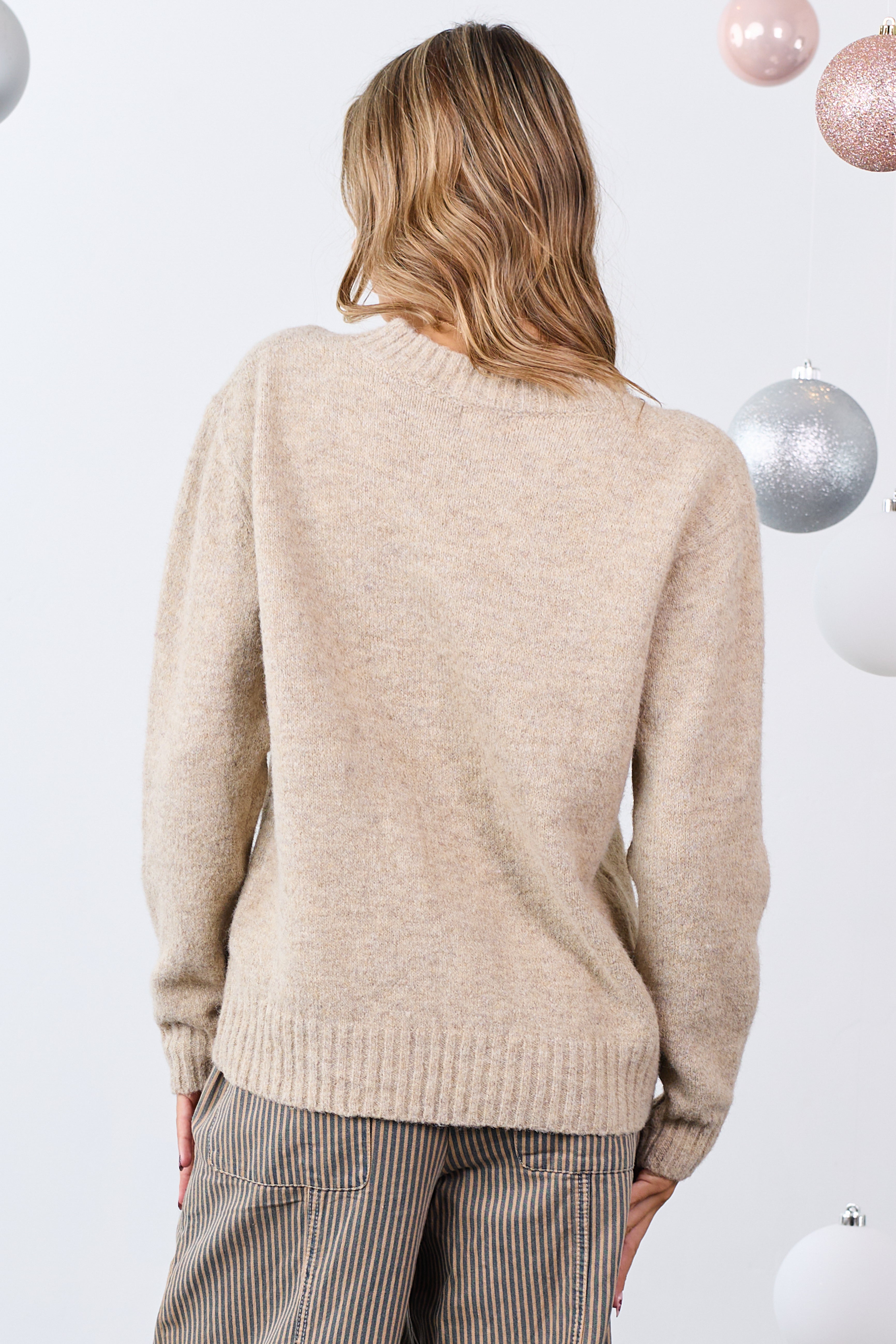 Lovelo Oatmeal 'Very Merry' Embroidered Sweater