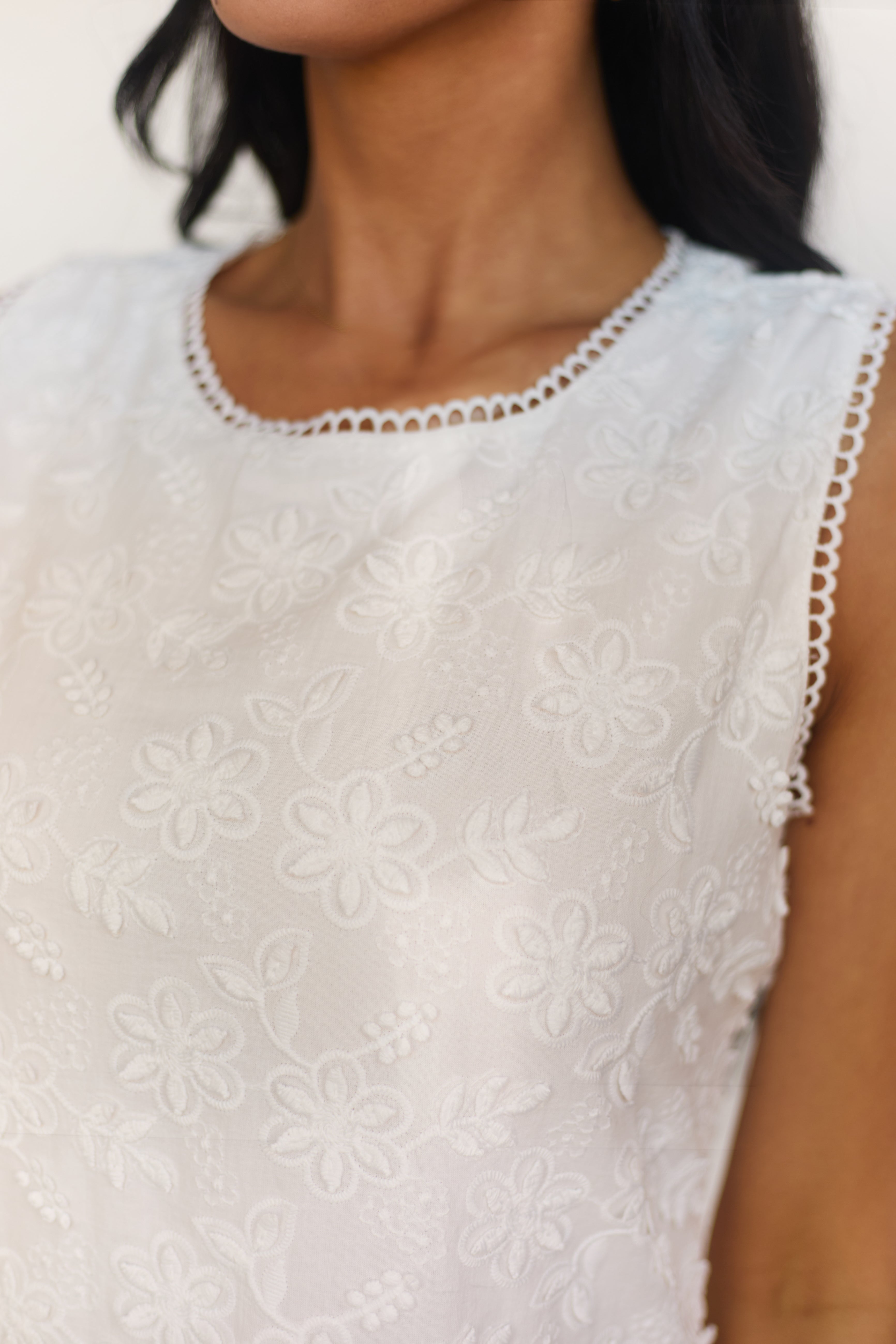 Lovelo Off White Embroidered Cotton Mini Dress