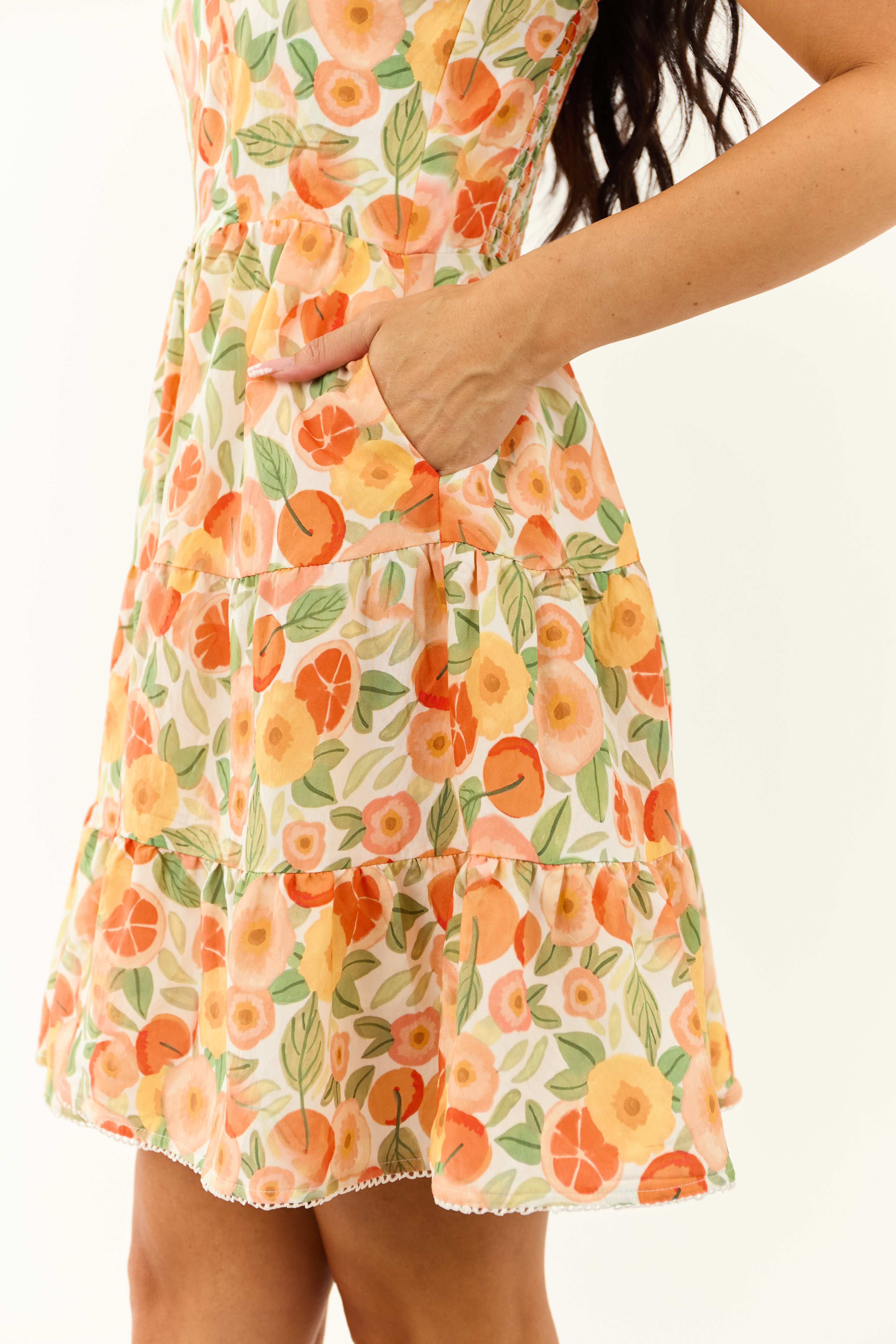 Lovelo Off White Fruity Floral Print Mini Dress