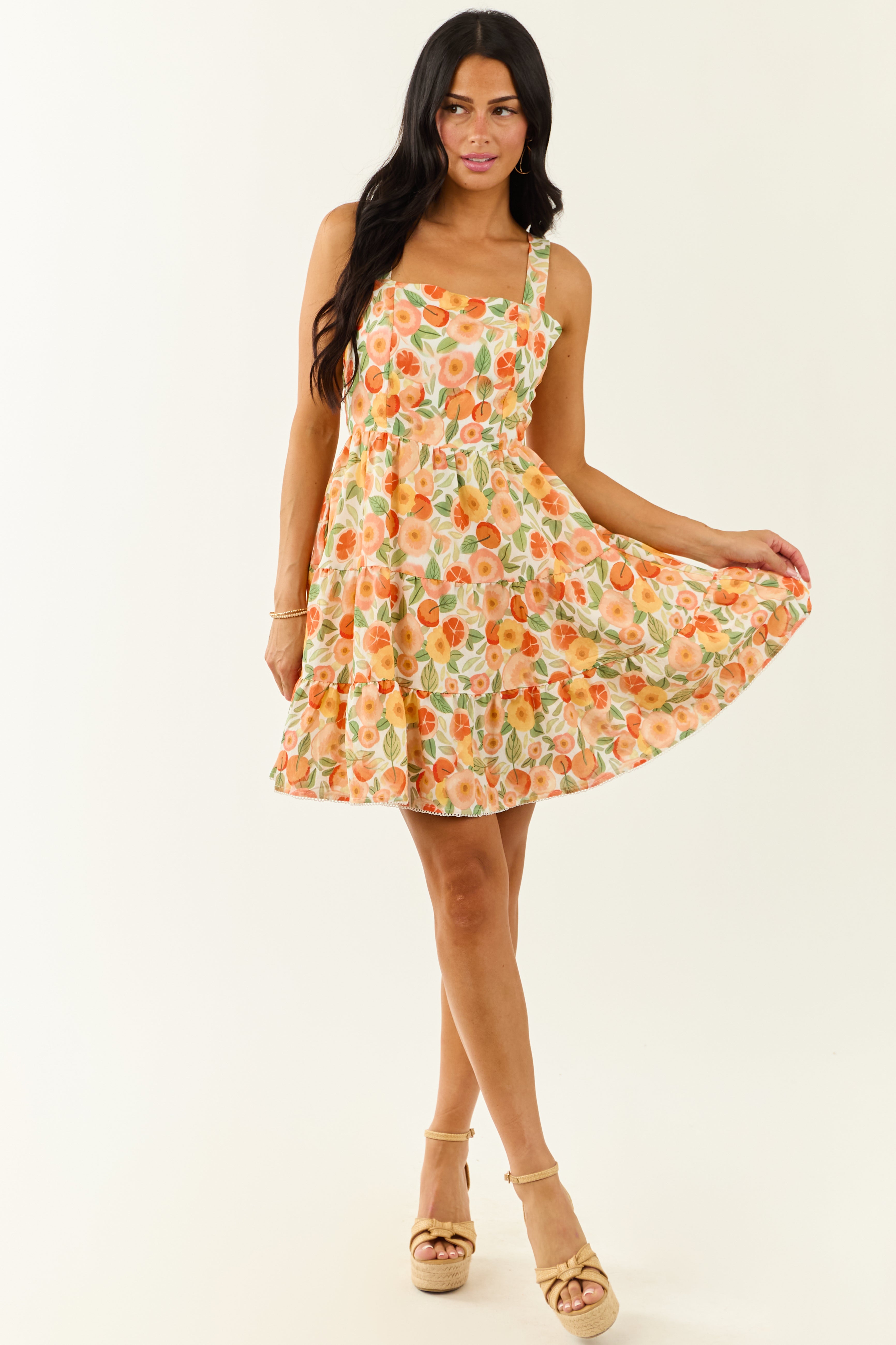 Lovelo Off White Fruity Floral Print Mini Dress