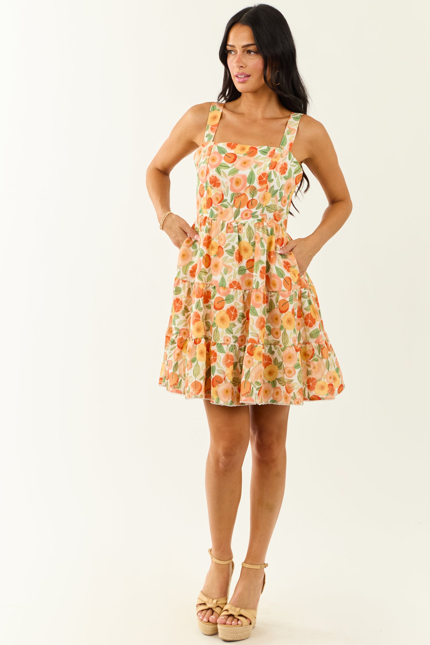 Lovelo Off White Fruity Floral Print Mini Dress