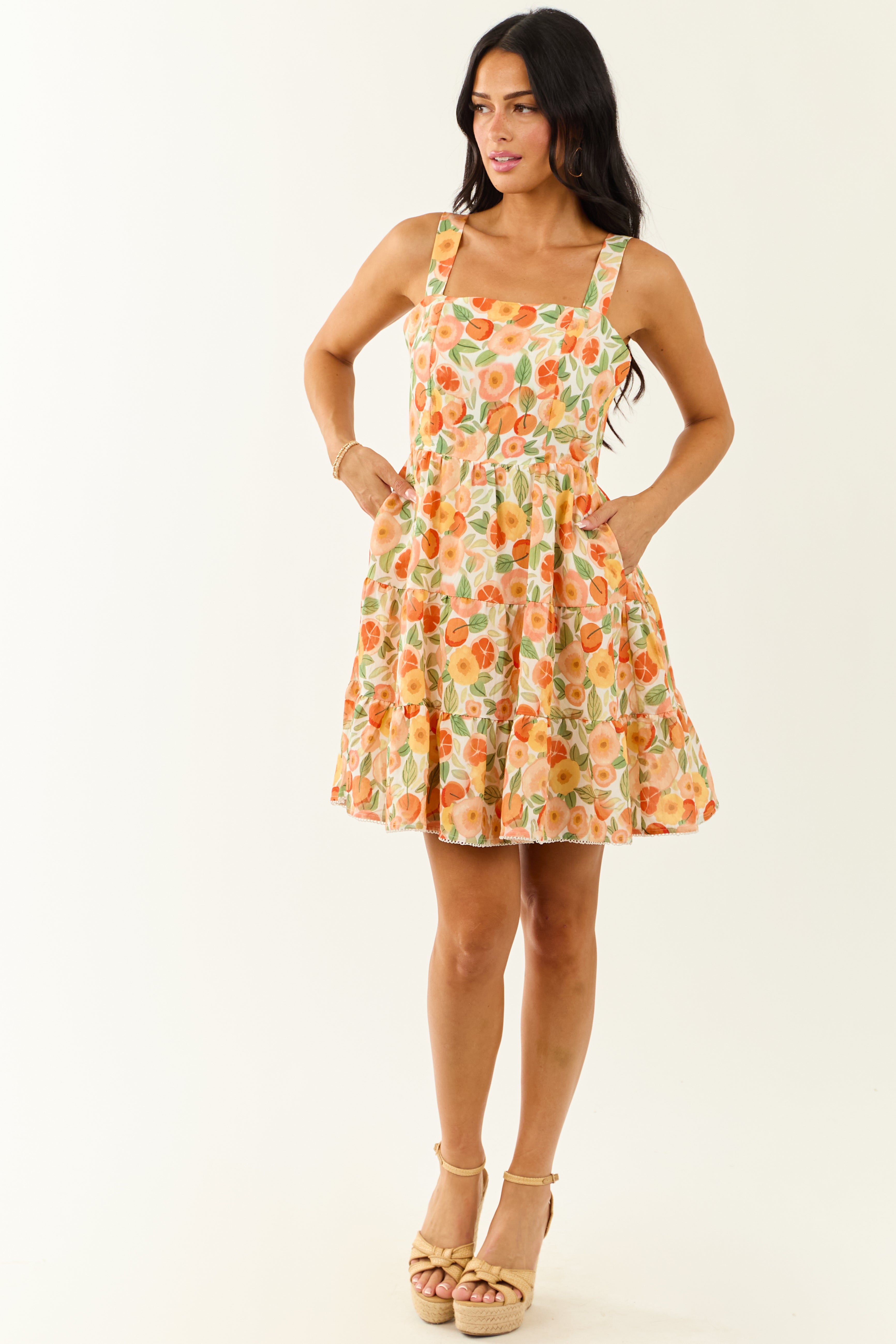 Lovelo Off White Fruity Floral Print Mini Dress