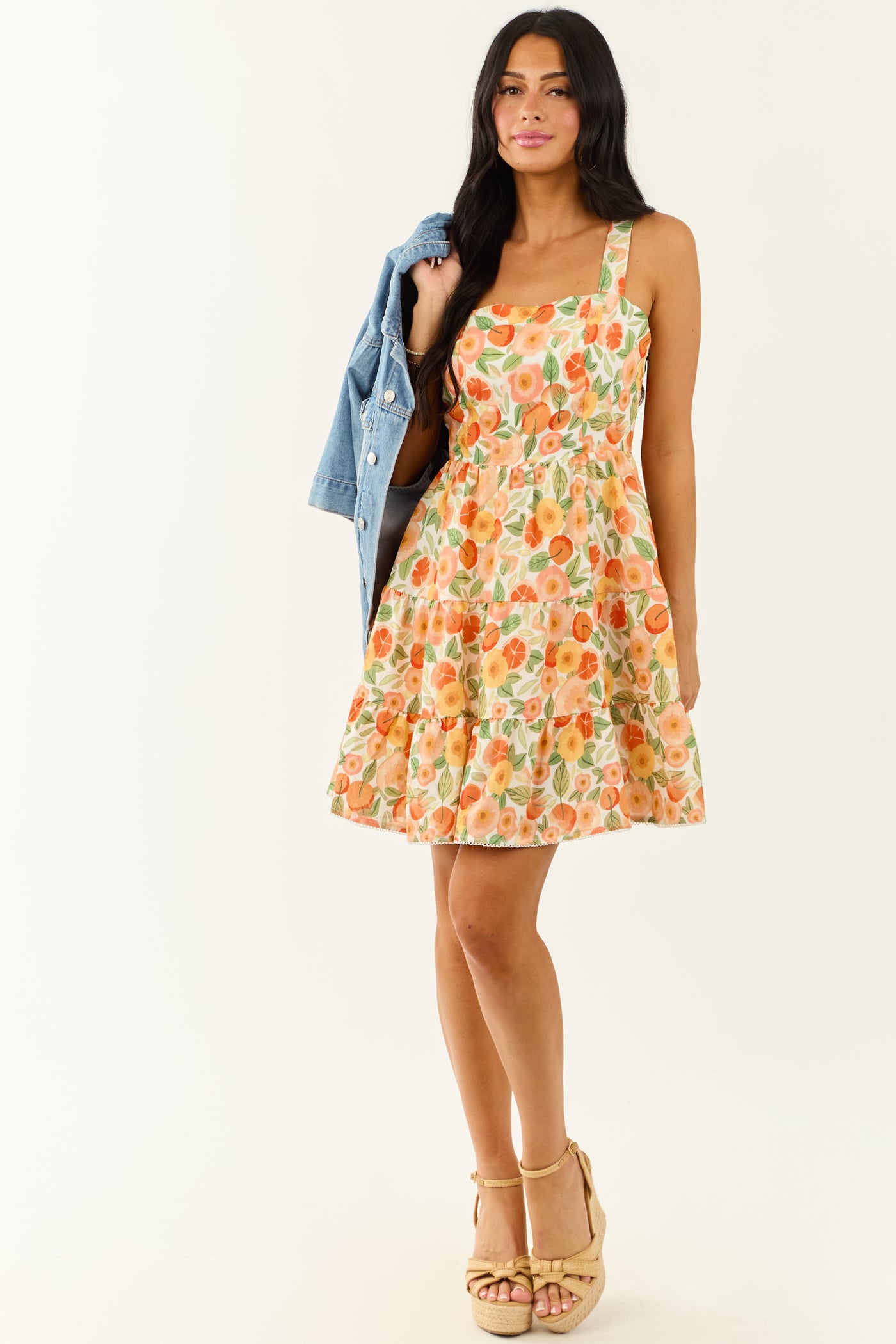 Lovelo Off White Fruity Floral Print Mini Dress - S Lovelo Off White Fruity Floral Print Mini Dress - S