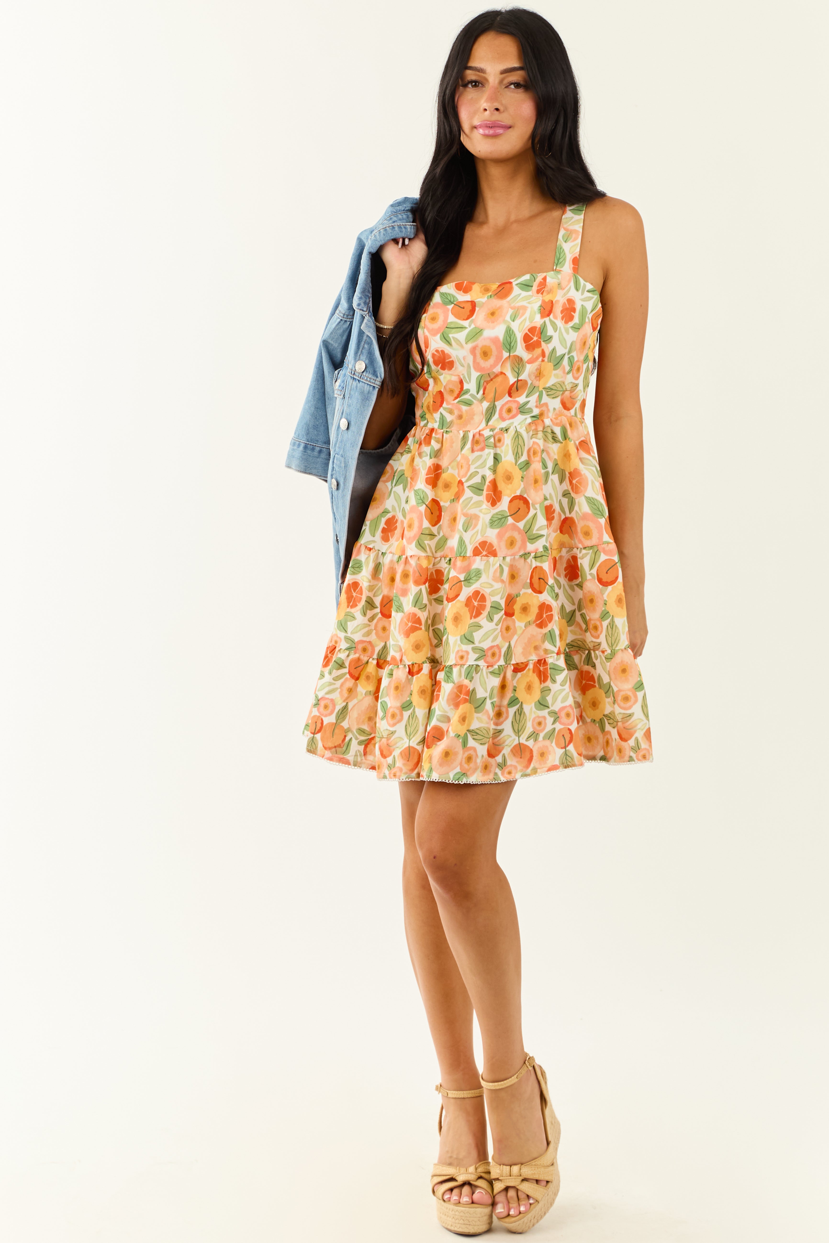 Lovelo Off White Fruity Floral Print Mini Dress