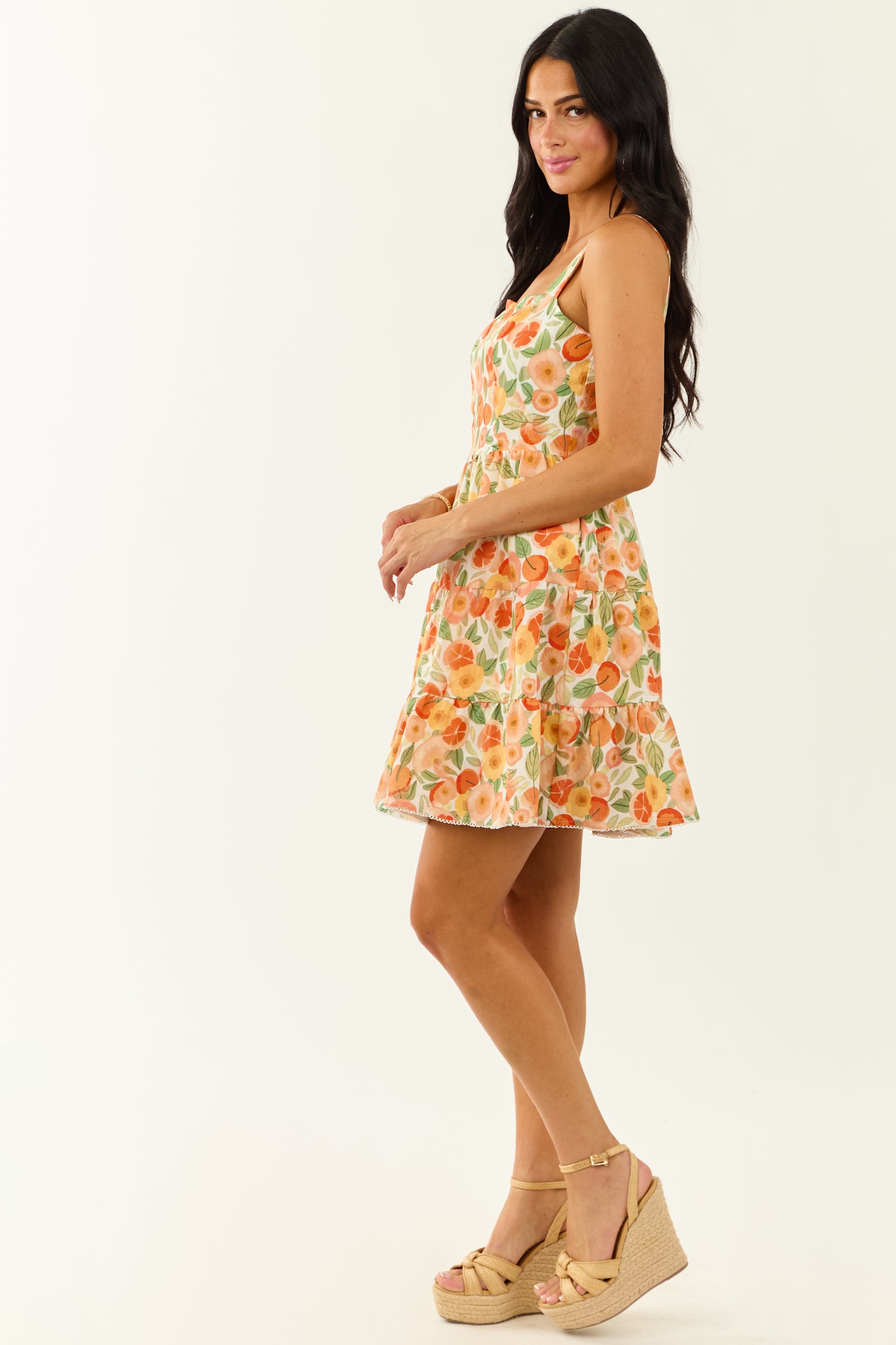 Lovelo Off White Fruity Floral Print Mini Dress