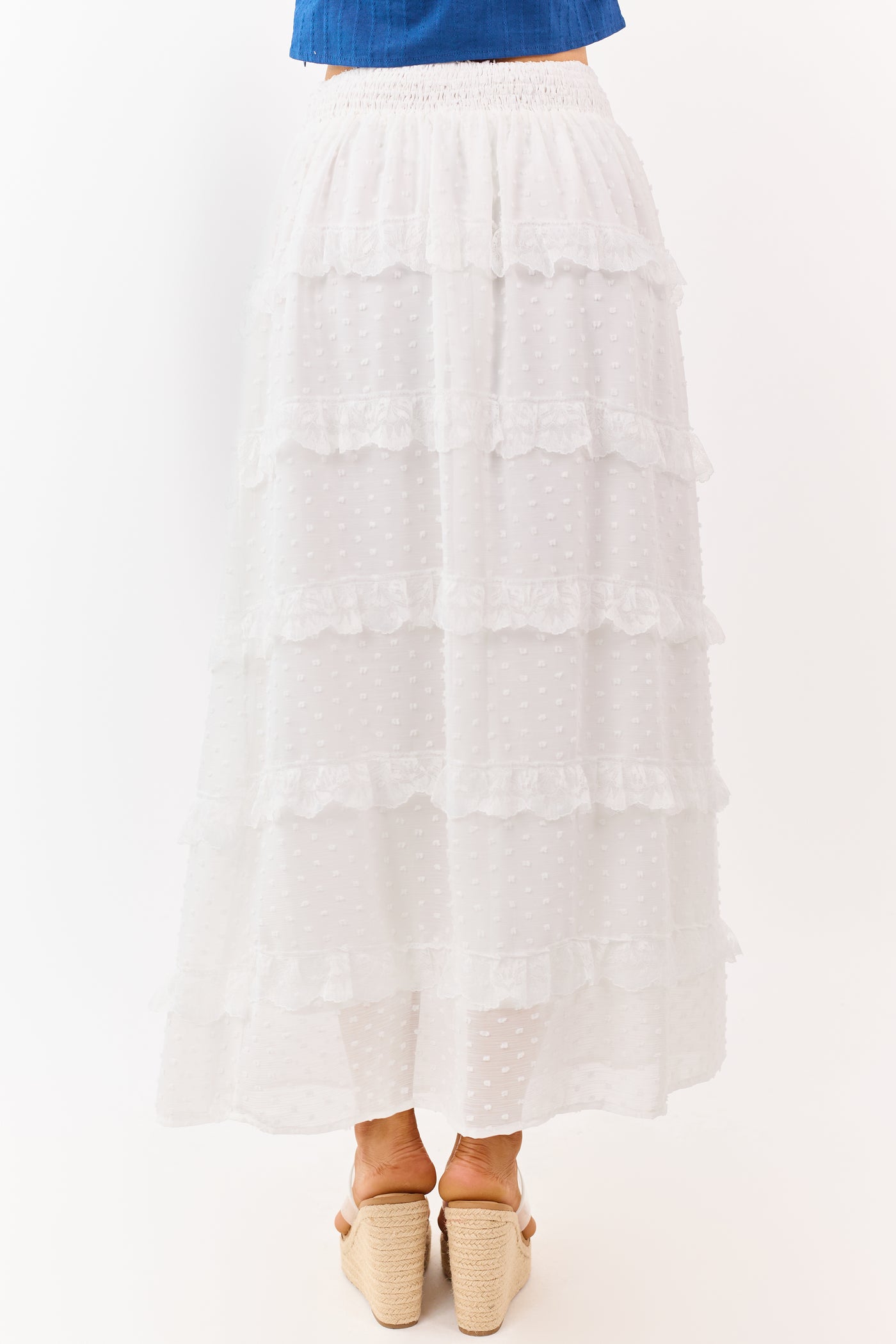 Lovelo Off White Lace Swiss Dot Chiffon Maxi Skirt