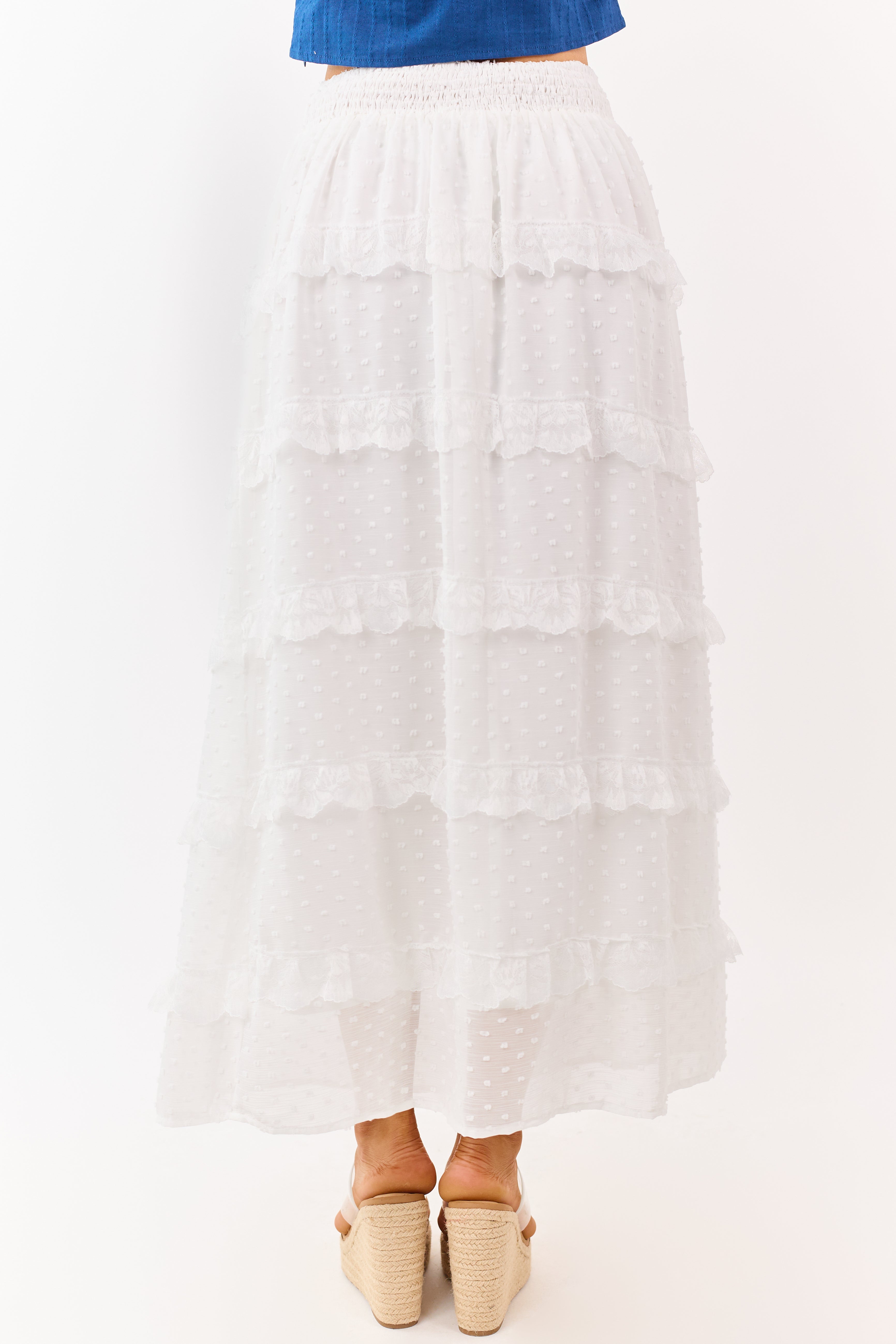 Lovelo Off White Lace Swiss Dot Chiffon Maxi Skirt