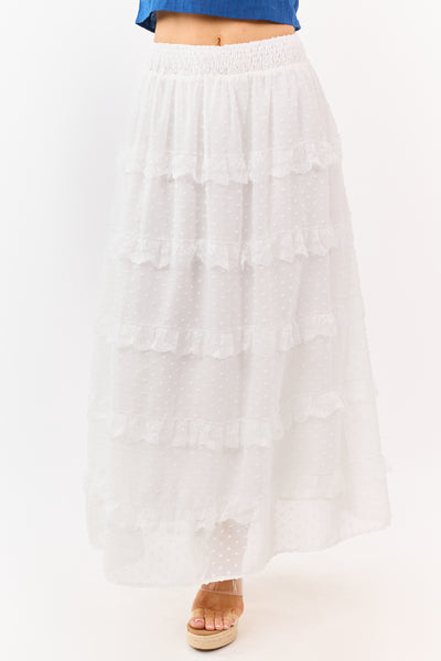 Lovelo Off White Lace Swiss Dot Chiffon Maxi Skirt