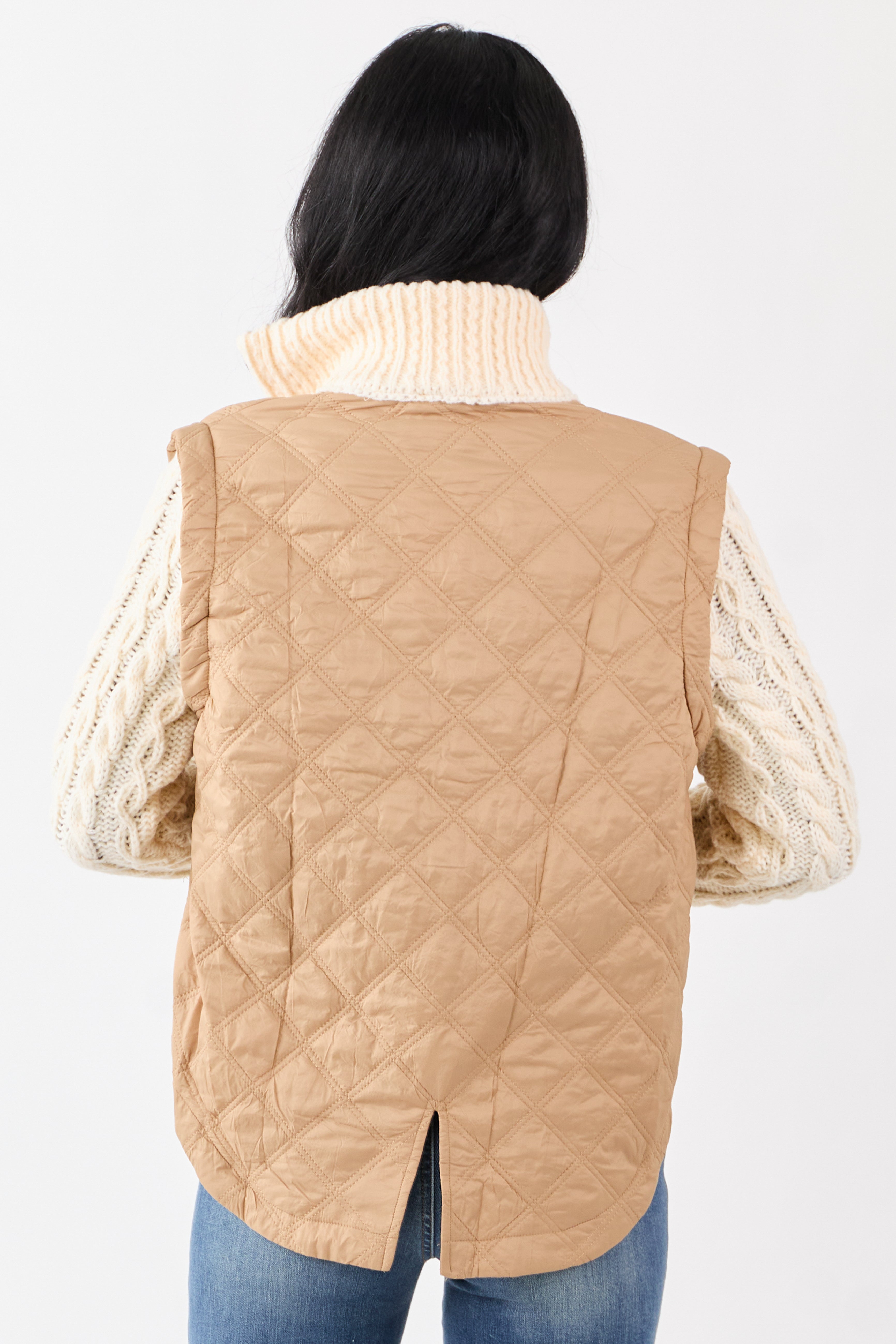 Lovelo Peanut Quilted Zip Up Knit Contrast Jacket