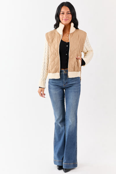 Lovelo Peanut Quilted Zip Up Knit Contrast Jacket