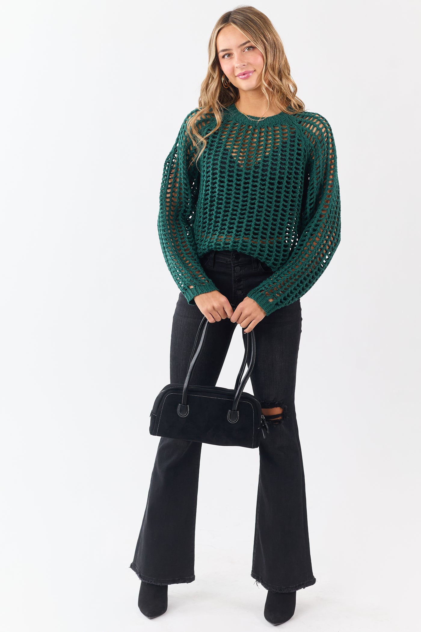 Lovelo Pine Raglan Sleeve Hollow Knit Sweater