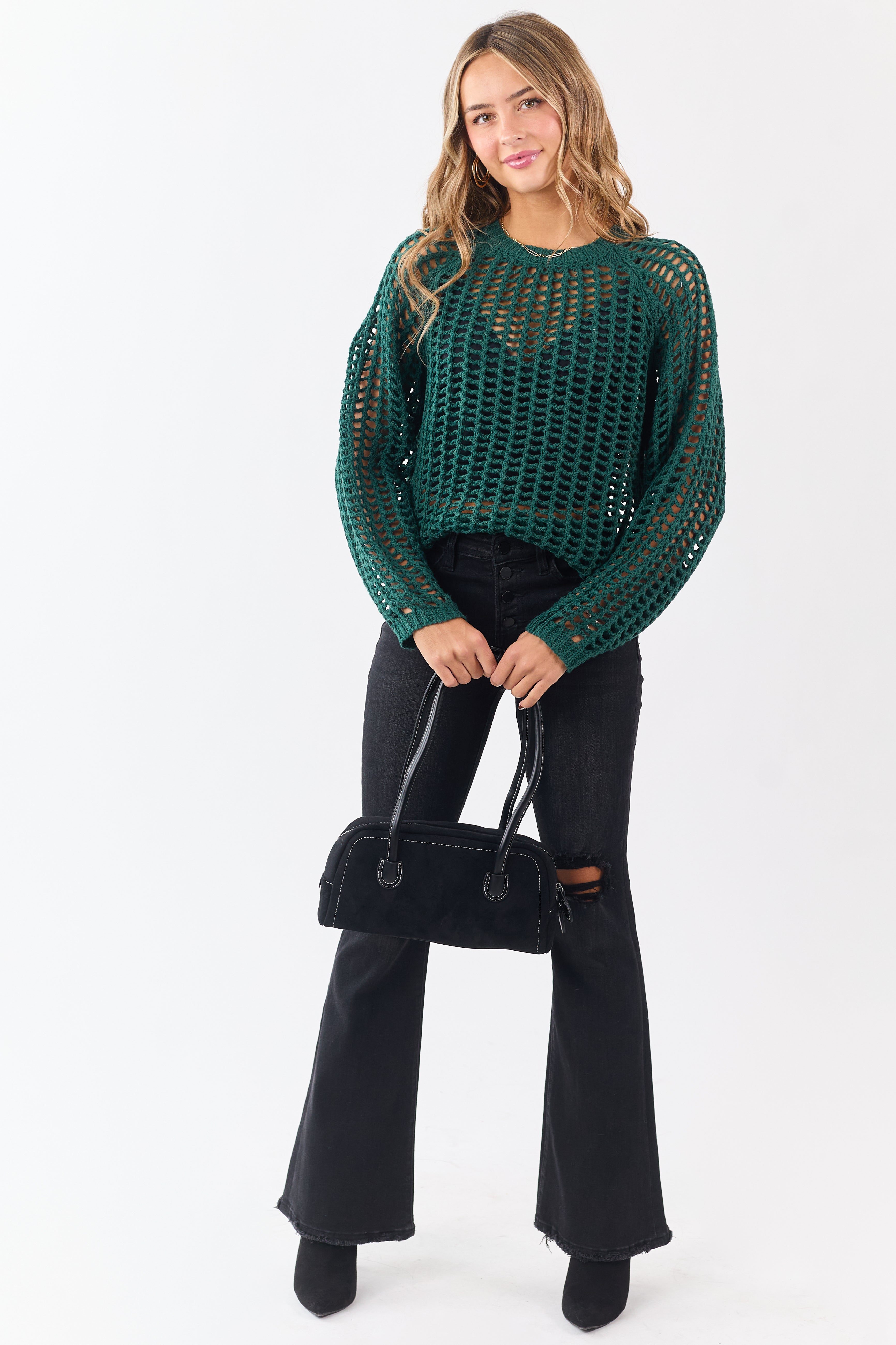 Lovelo Pine Raglan Sleeve Hollow Knit Sweater