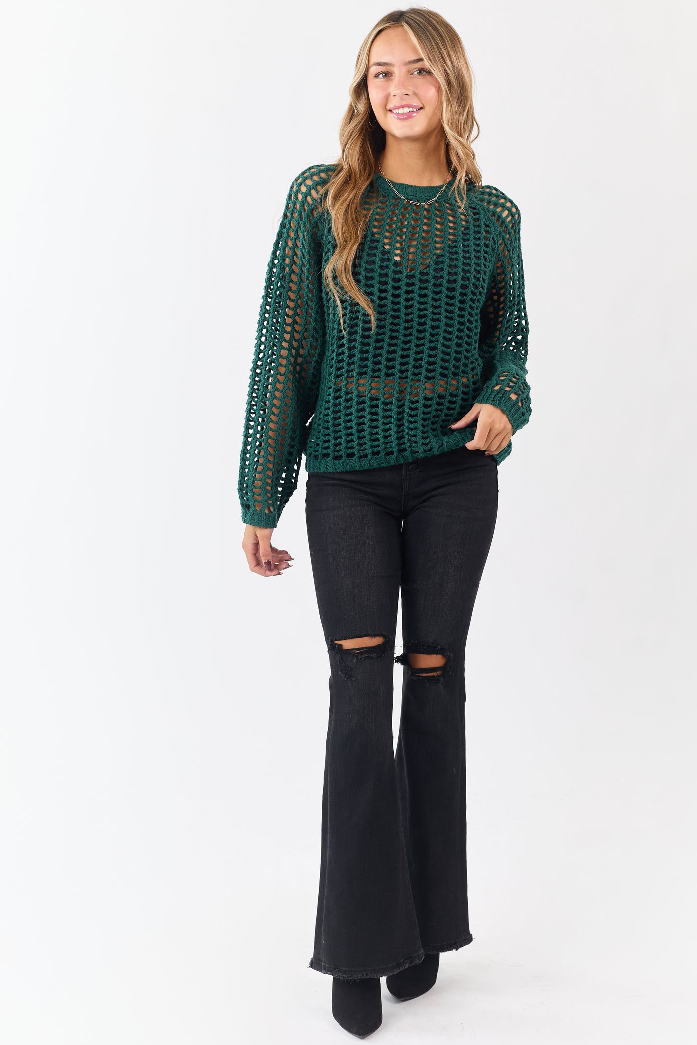 Lovelo Pine Raglan Sleeve Hollow Knit Sweater