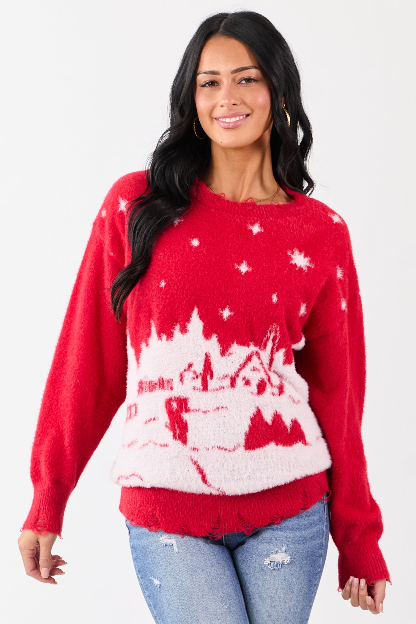 Lovelo Pomegranate Festive Snow Scenery Sweater