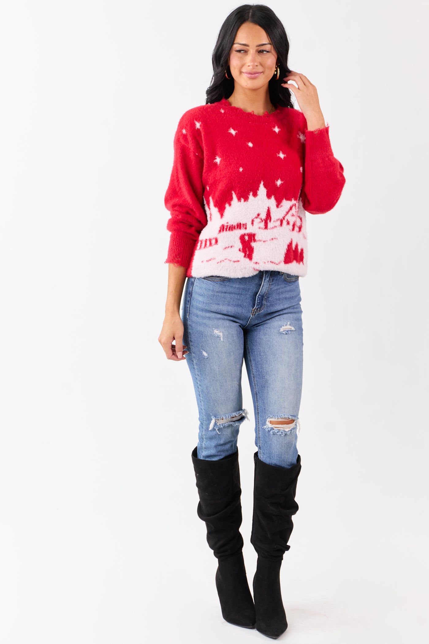 Lovelo Pomegranate Festive Snow Scenery Sweater