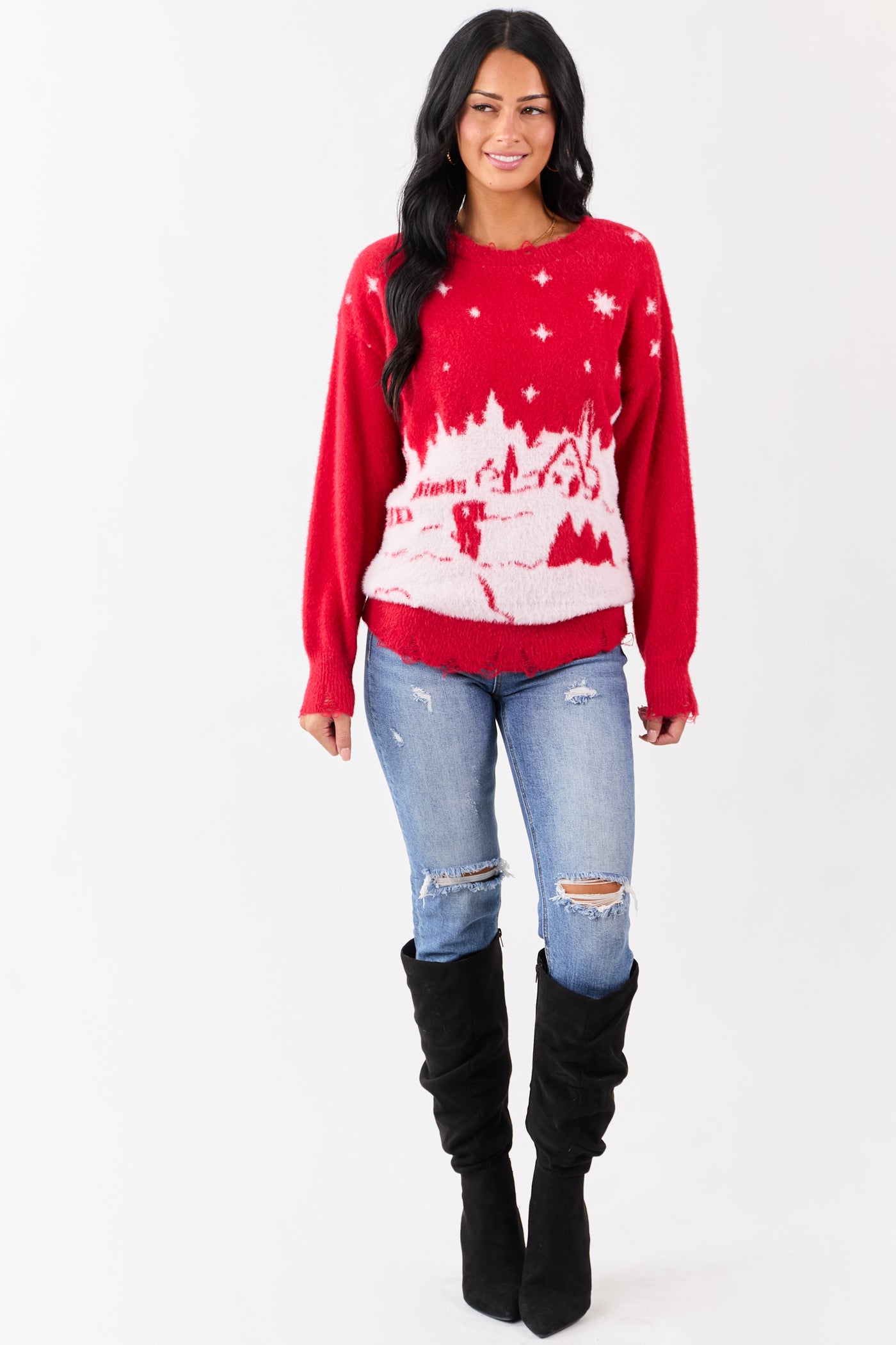 Lovelo Pomegranate Festive Snow Scenery Sweater