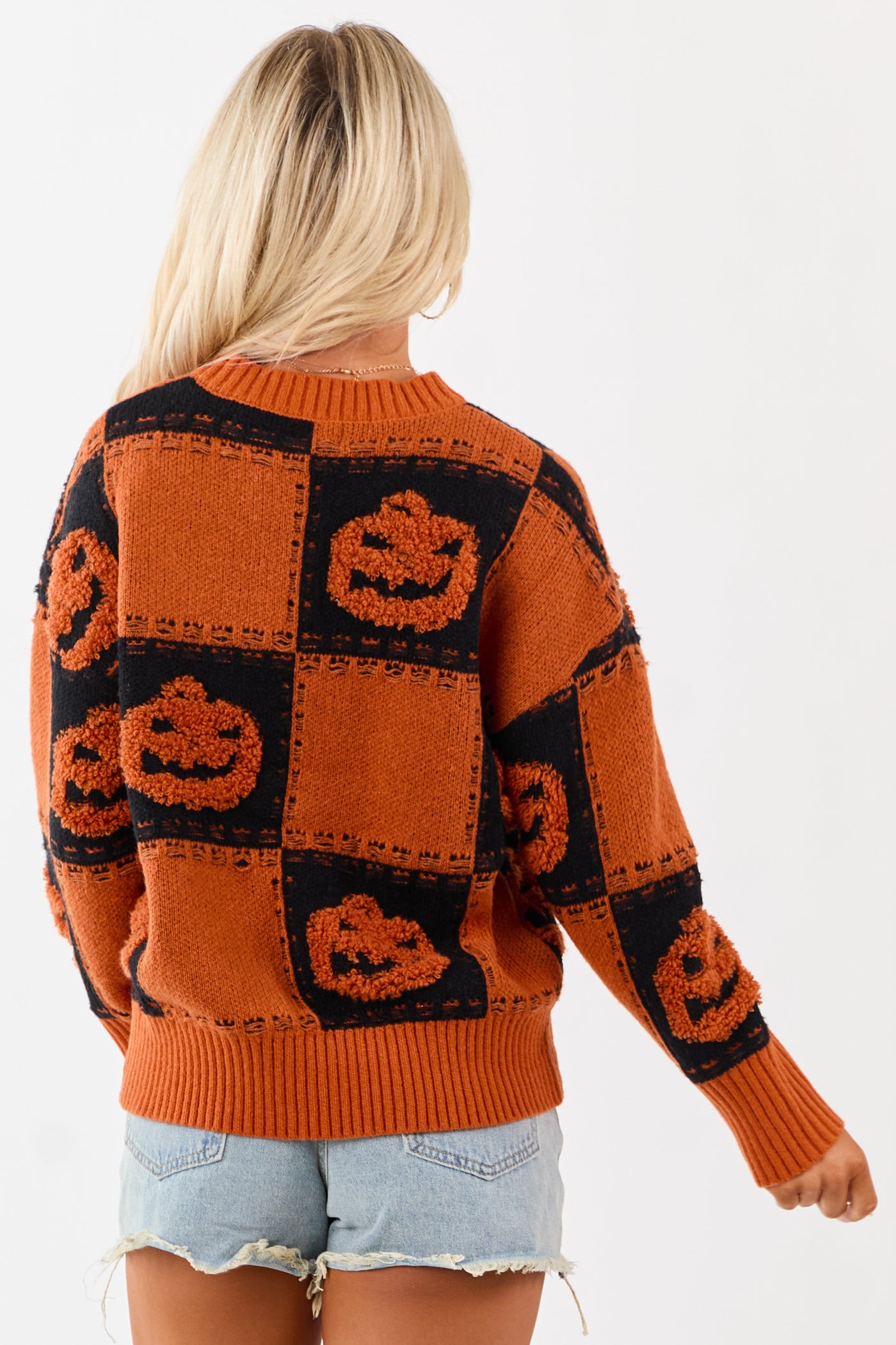 Lovelo Pumpkin Checkered Jack-O-Lantern Sweater