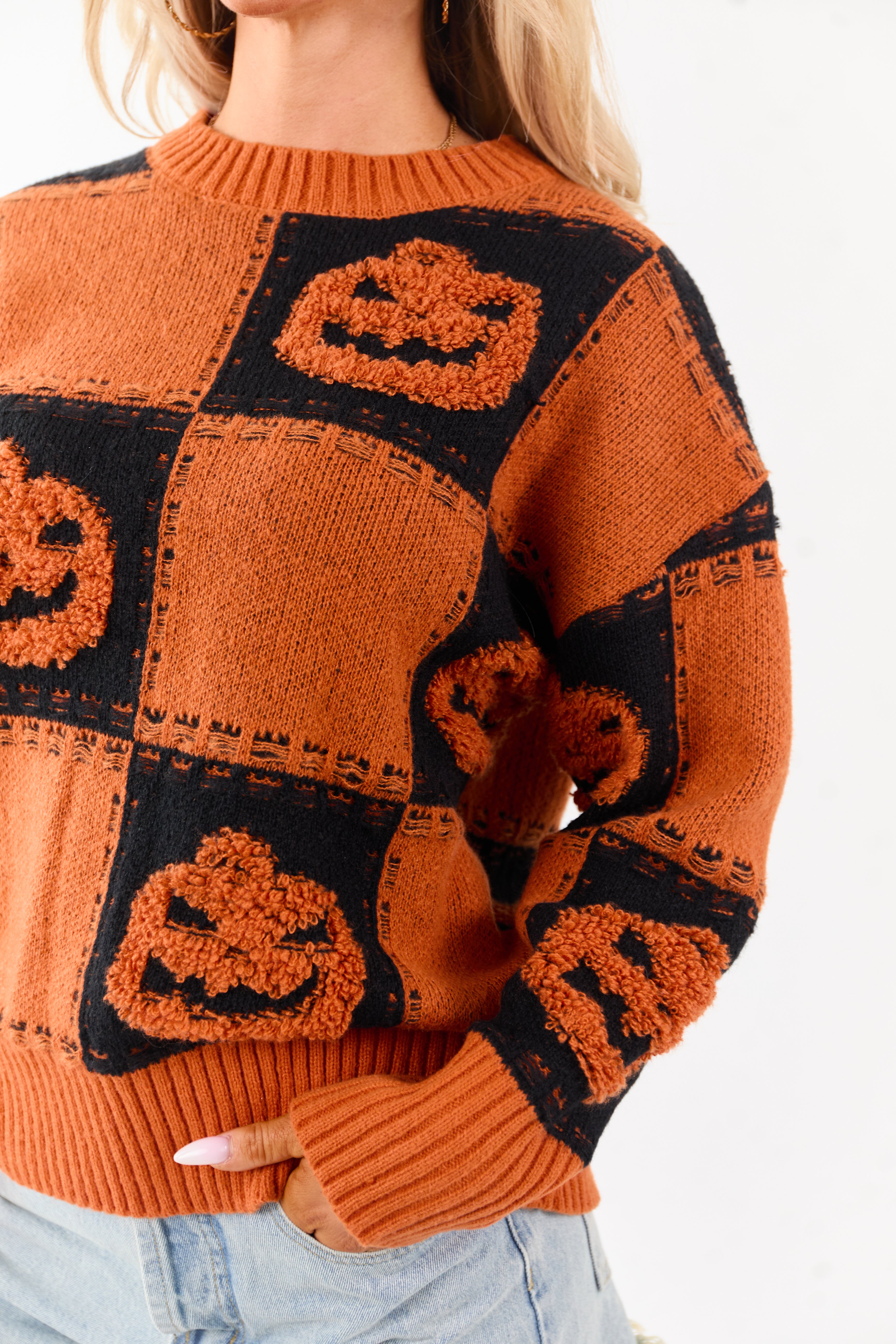 Lovelo Pumpkin Checkered Jack-O-Lantern Sweater