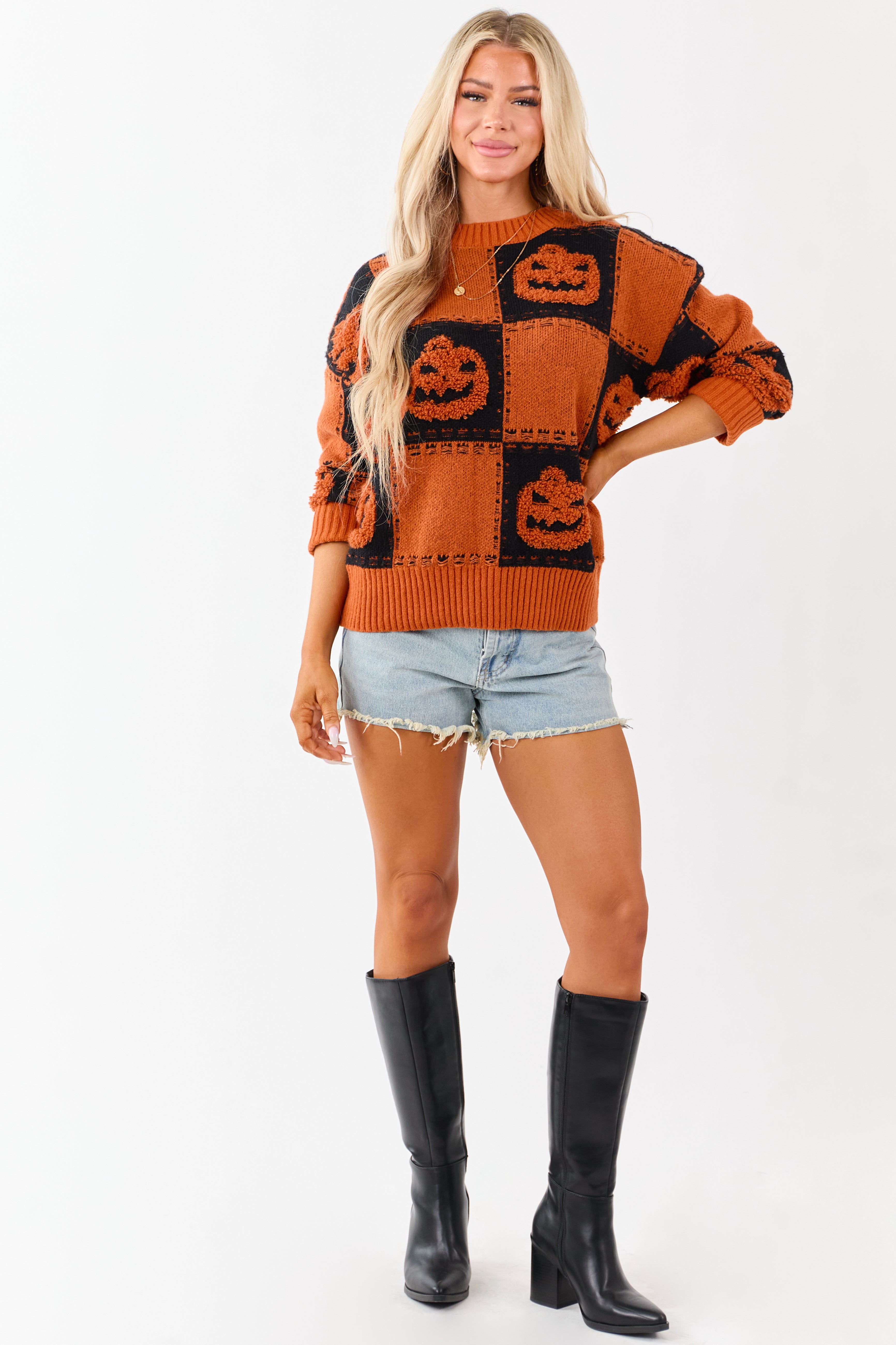 Lovelo Pumpkin Checkered Jack-O-Lantern Sweater