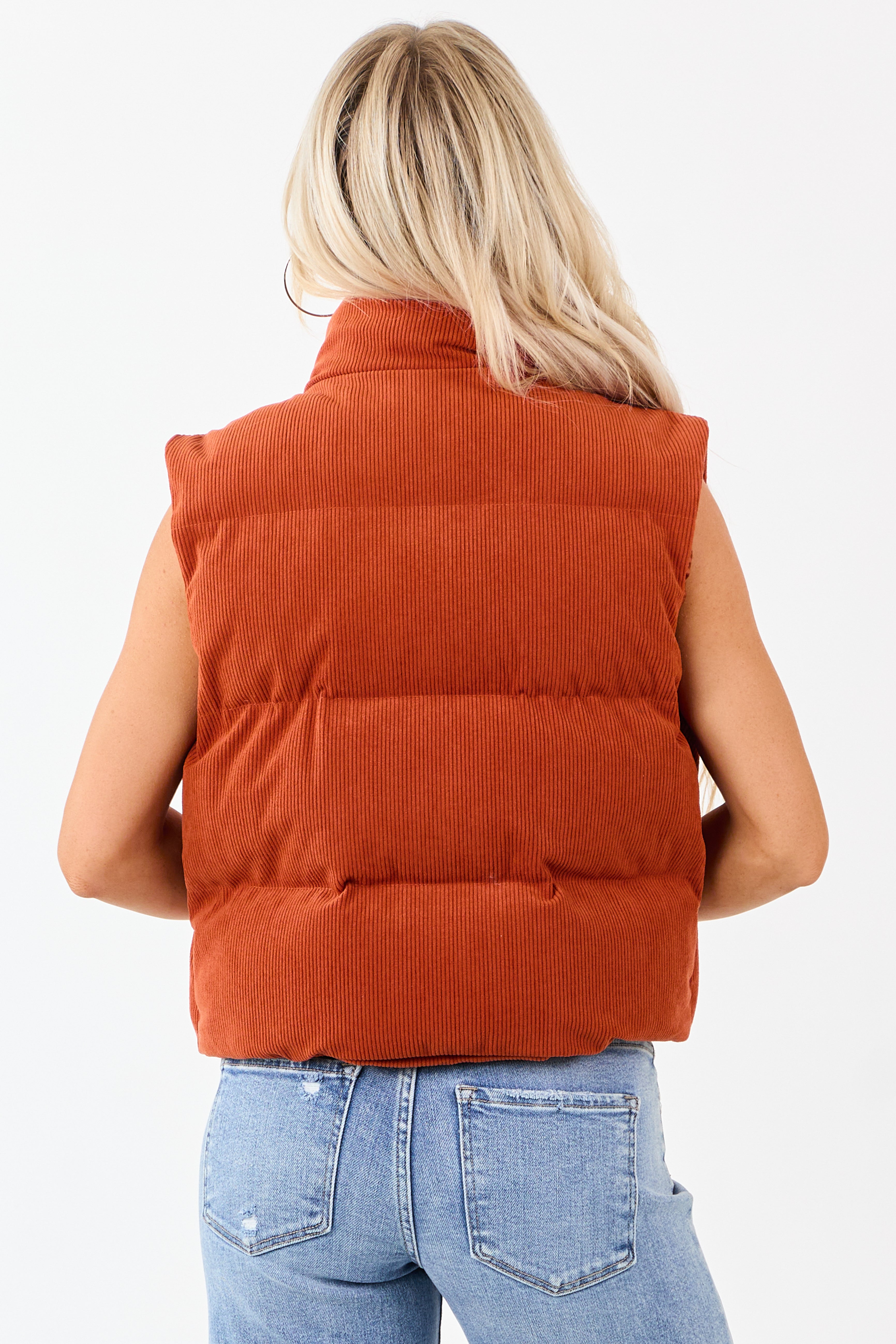 Lovelo Pumpkin Spice Corduroy Zip Up Puffer Vest