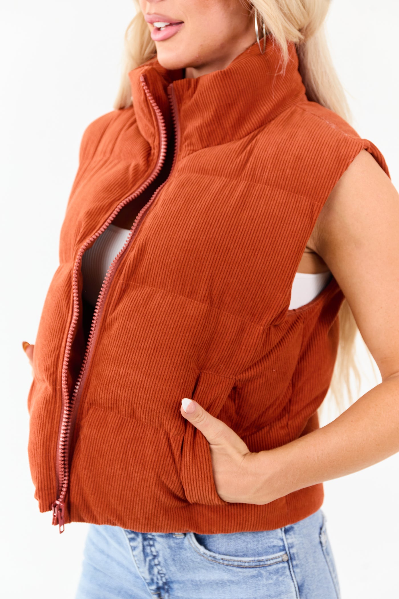 Lovelo Pumpkin Spice Corduroy Zip Up Puffer Vest