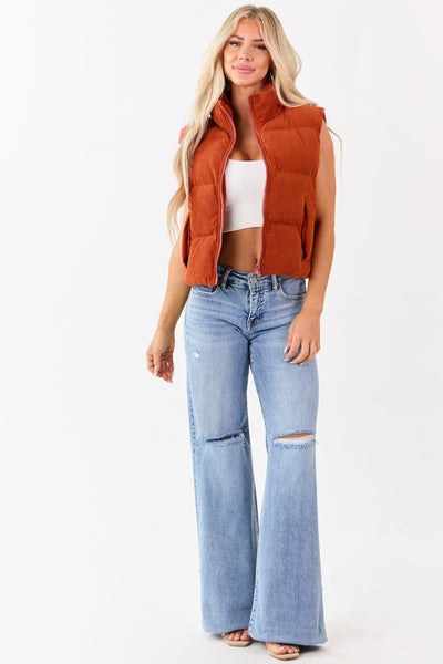 Lovelo Pumpkin Spice Corduroy Zip Up Puffer Vest