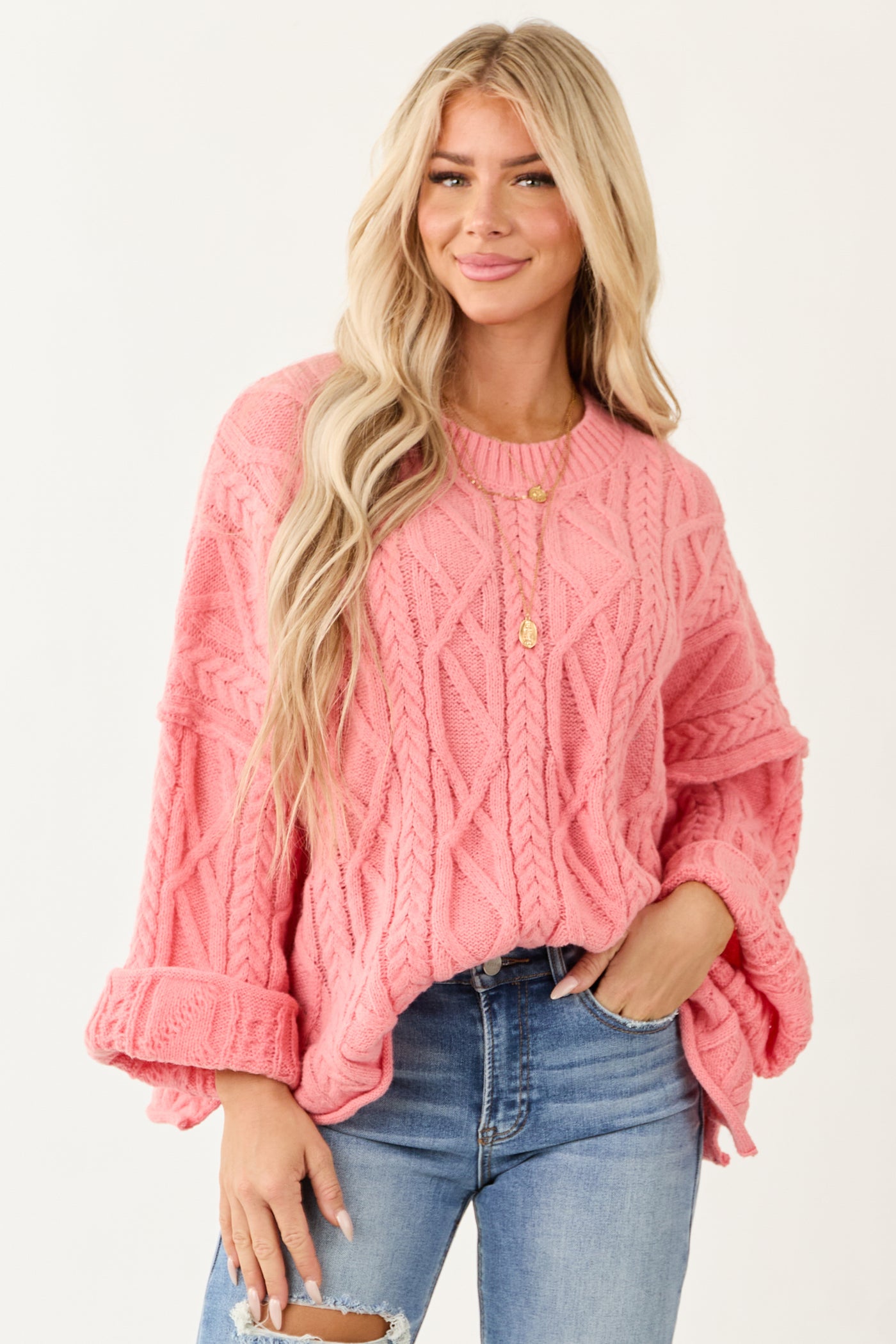 Lovelo Punch Cable Knit Relaxed Sweater