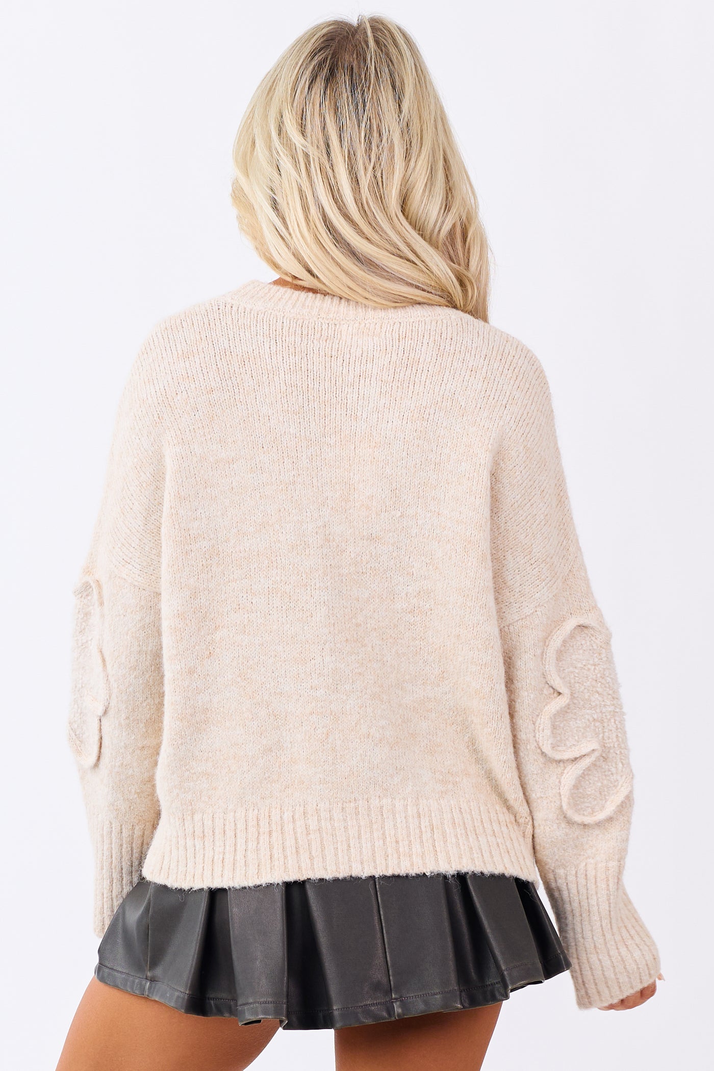 Lovelo Sand 3D Sherpa Floral Knit Relaxed Sweater