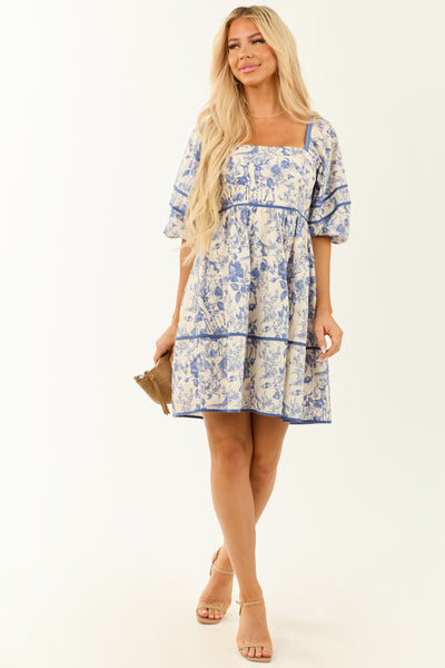 Lovelo Sapphire French Toile Puff Sleeve Mini Dress