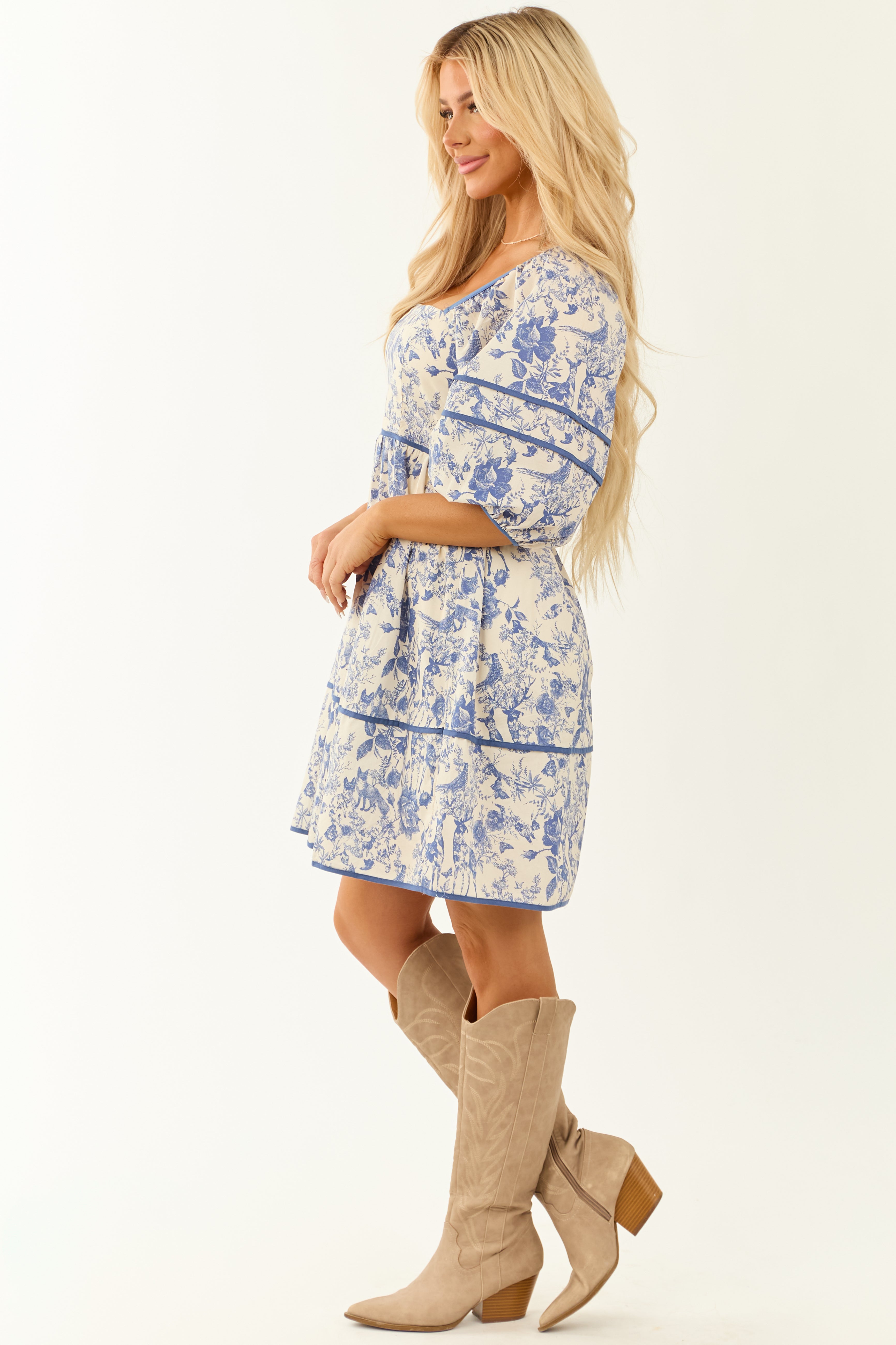 Lovelo Sapphire French Toile Puff Sleeve Mini Dress