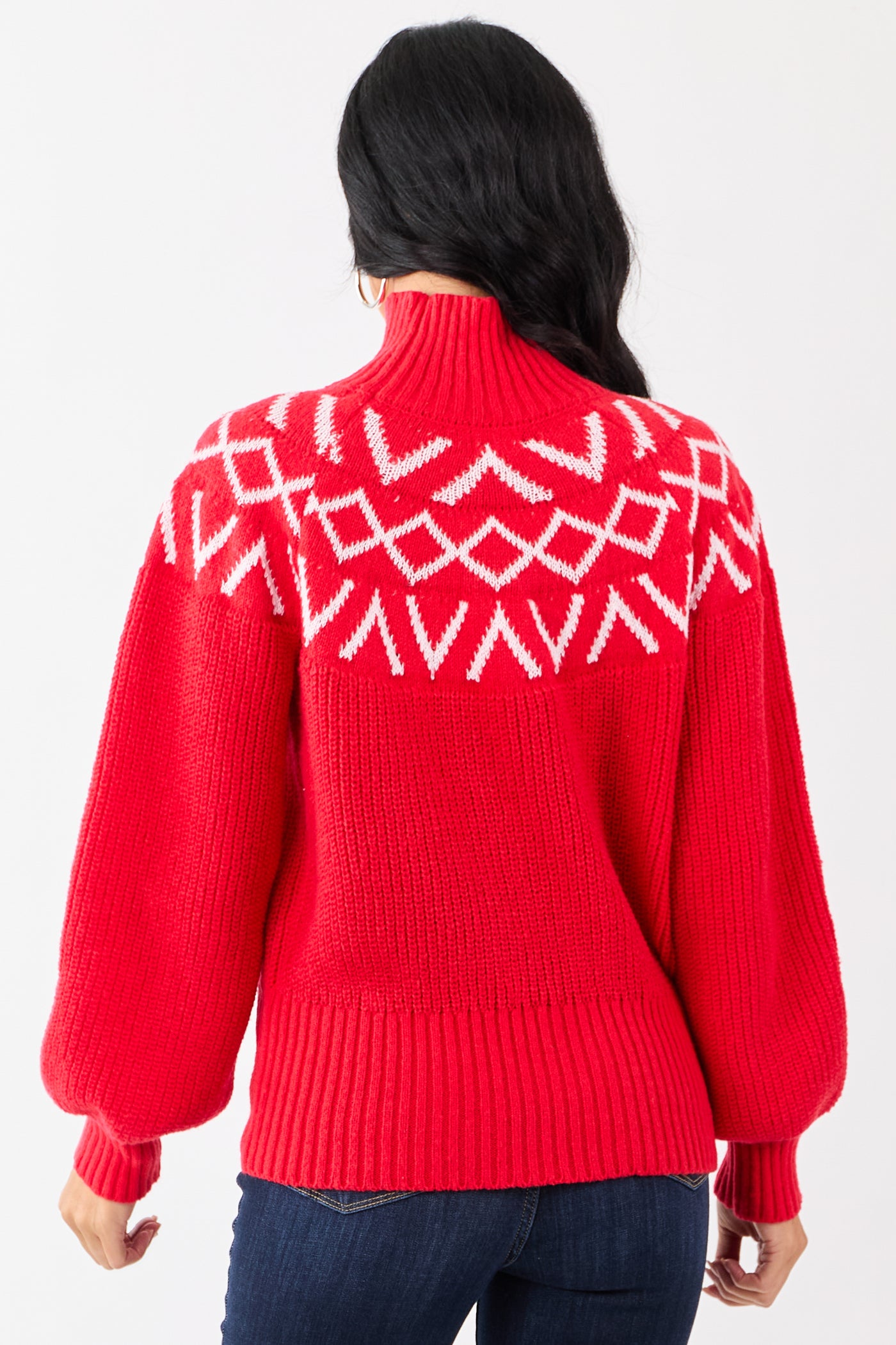 Lovelo Scarlet Geometric Pattern Mock Neck Sweater