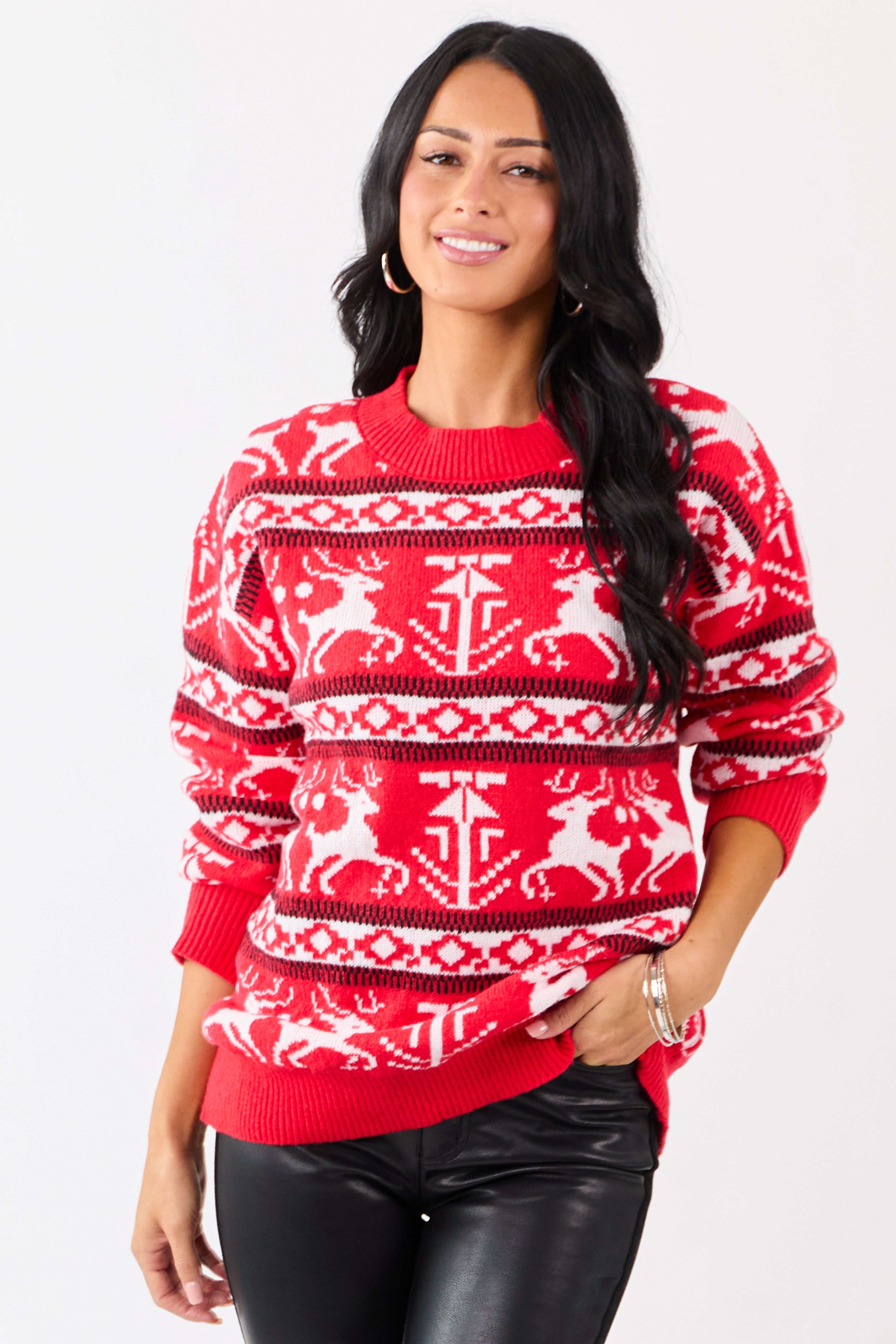Lovelo Scarlet Holiday Fair Isle Knit Sweater