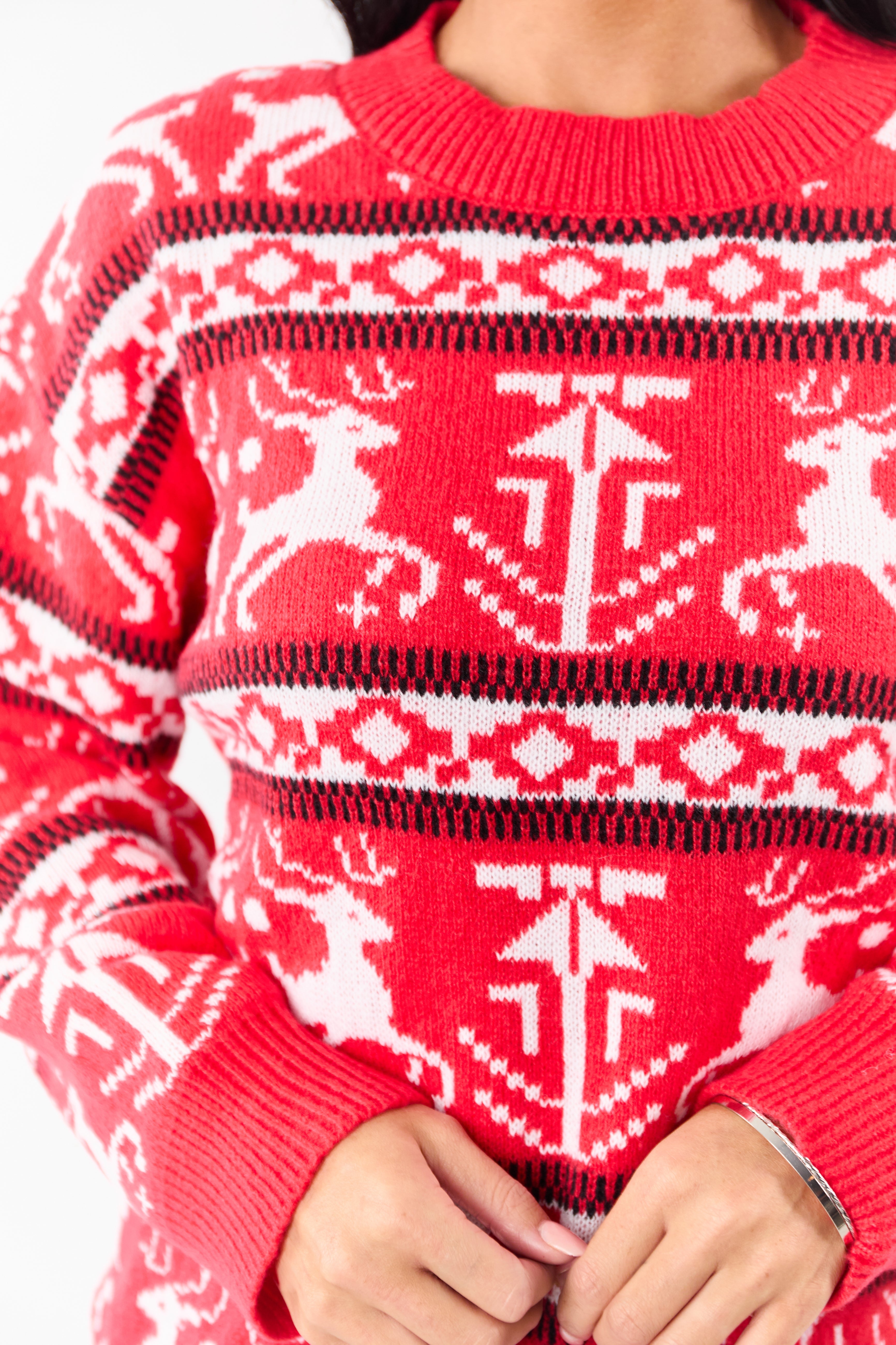 Lovelo Scarlet Holiday Fair Isle Knit Sweater