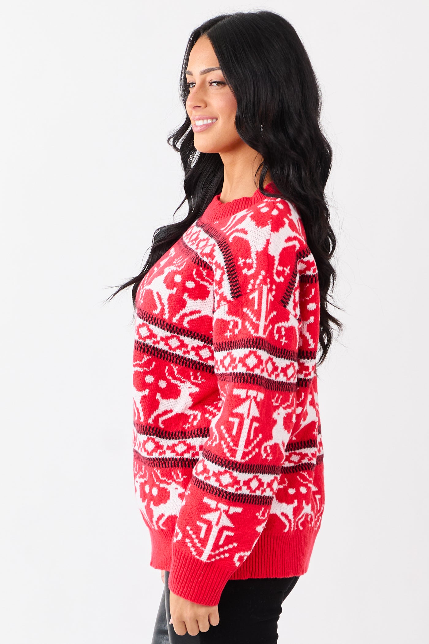 Lovelo Scarlet Holiday Fair Isle Knit Sweater