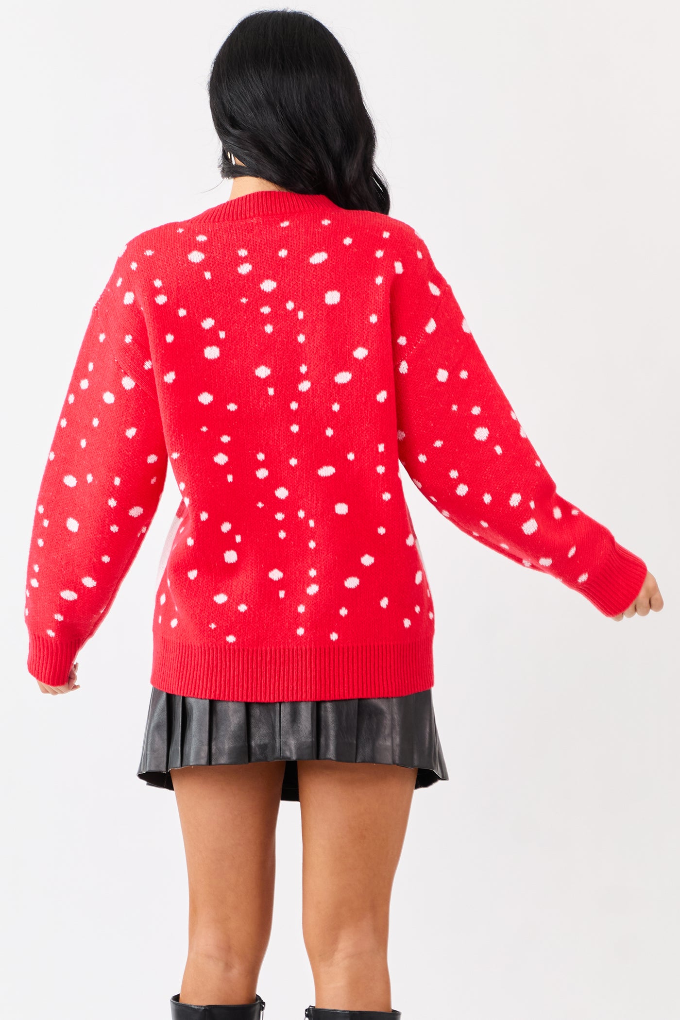 Lovelo Scarlet Reindeer Graphic Rib Knit Sweater